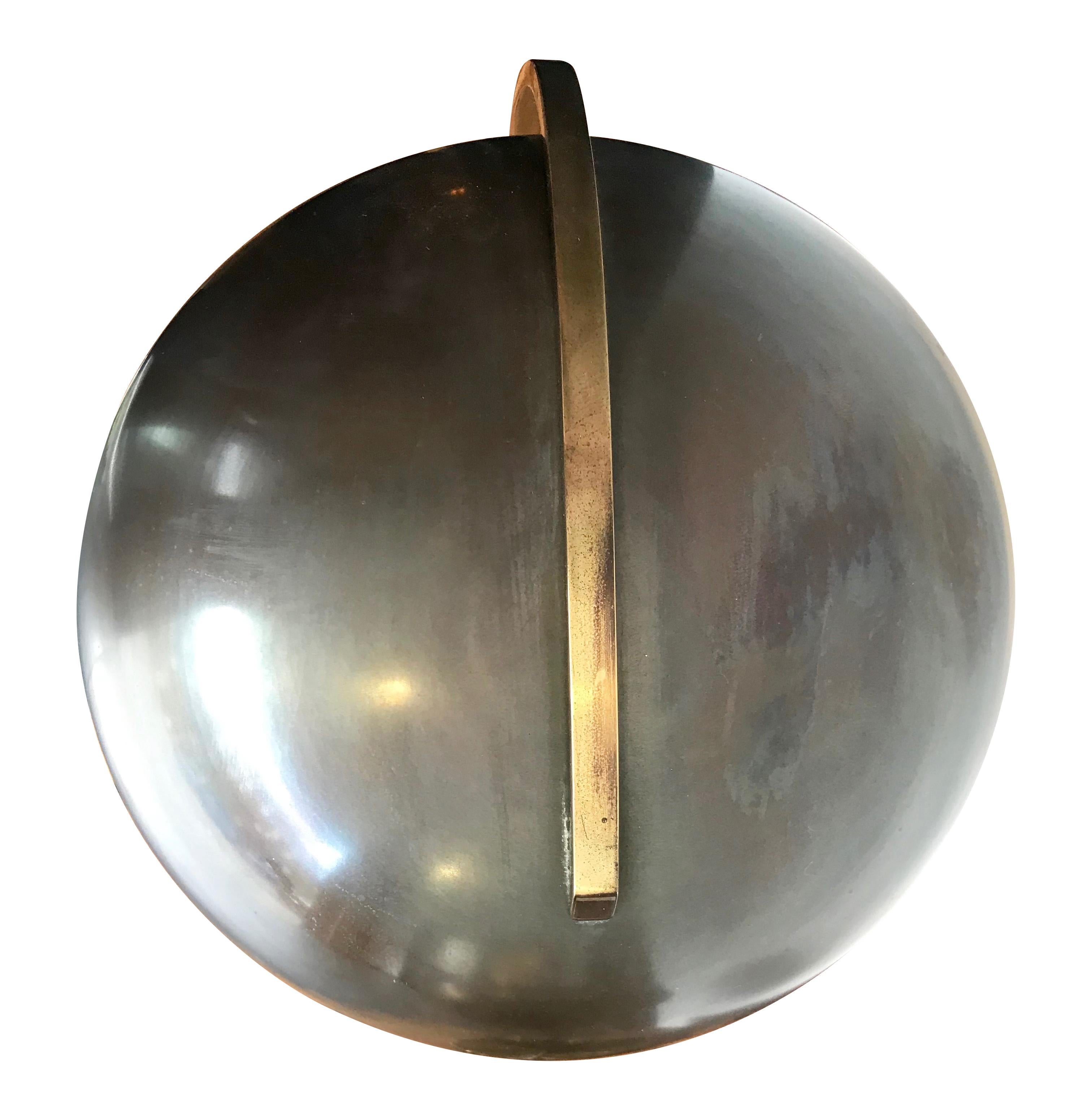 Mid-Century Modern Maison Charles “Nenuphar” Bronze Lamp with Orignal Domed Metal Shade