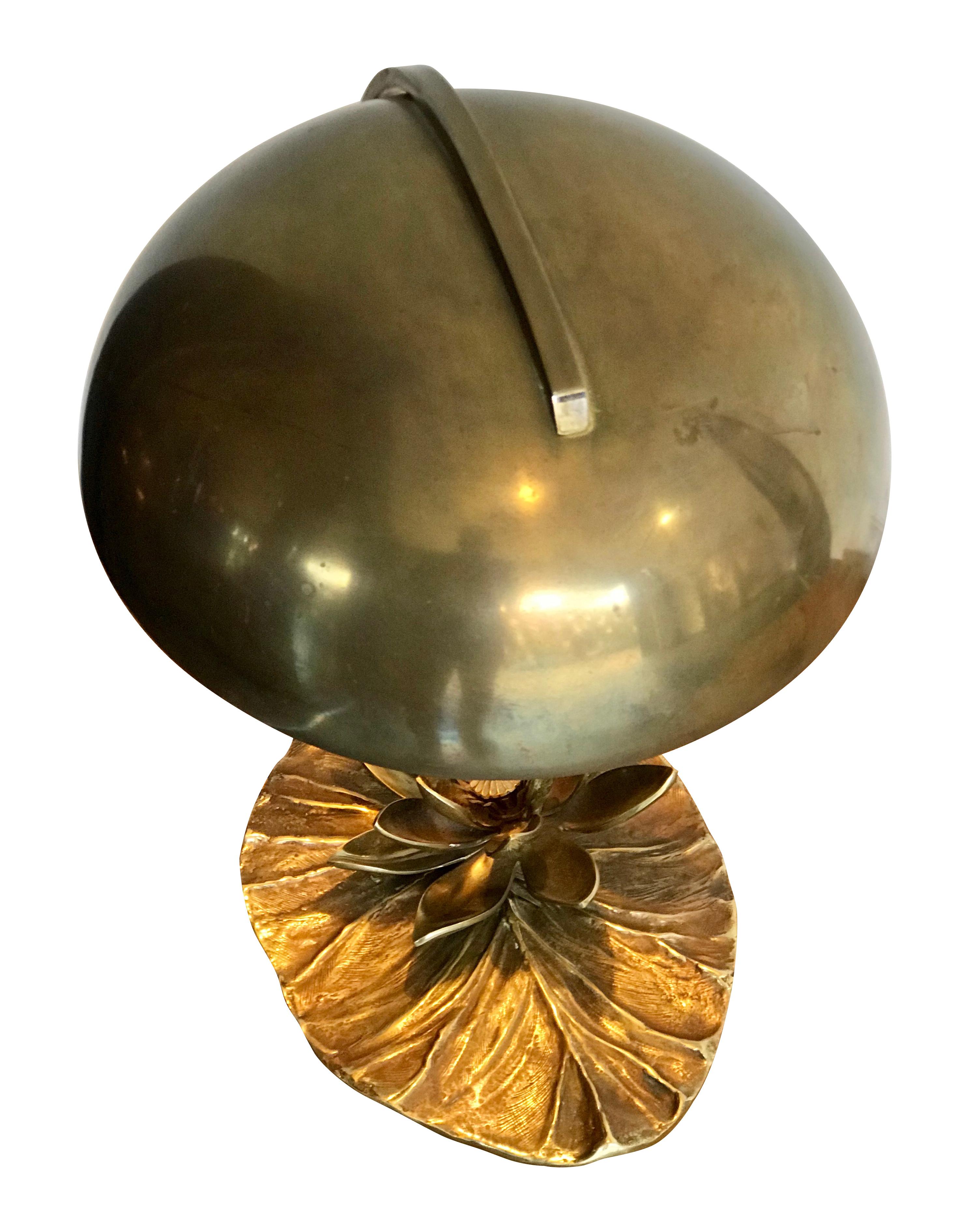 Mid-Century Modern Maison Charles “Nenuphar” Bronze Lamp with Original Domed Metal Shade