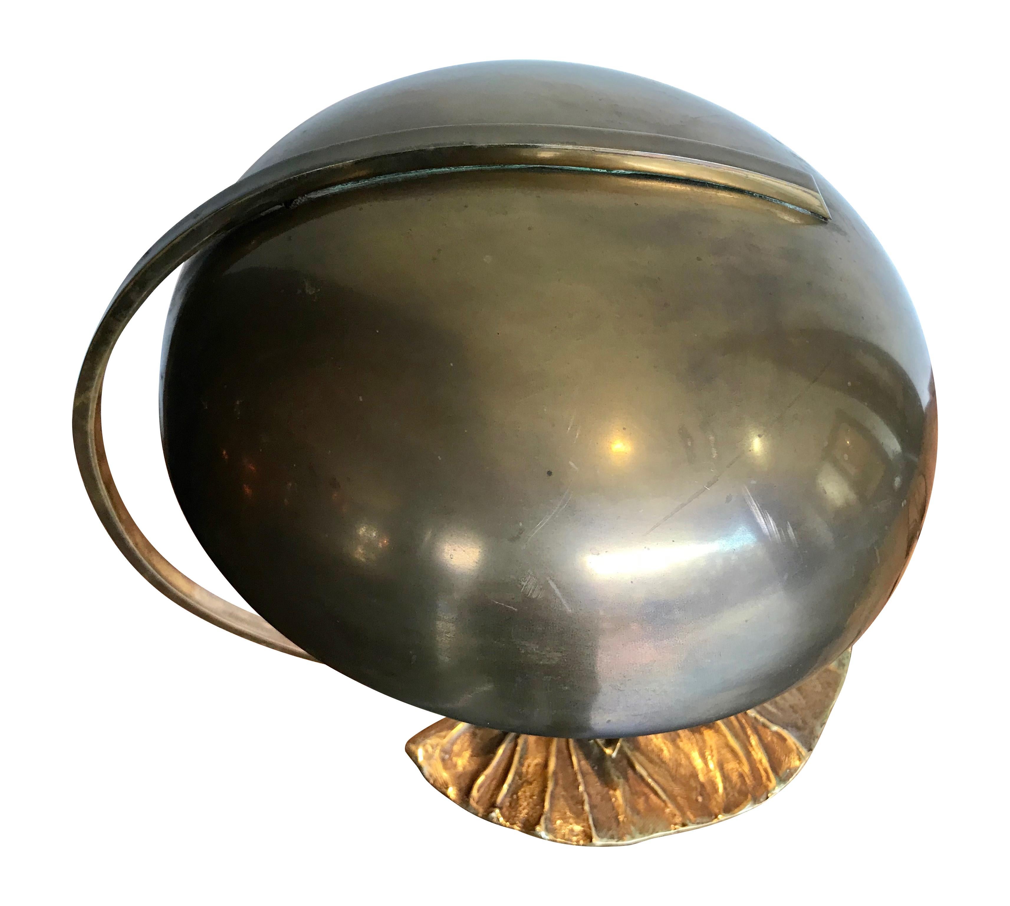 French Maison Charles “Nenuphar” Bronze Lamp with Original Domed Metal Shade
