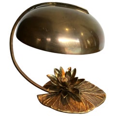 Vintage Maison Charles “Nenuphar” Bronze Lamp with Original Domed Metal Shade