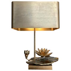 Vintage Maison Charles “Nenuphar Double Ecran” Bronze Lamp with Orignal Metal Shade