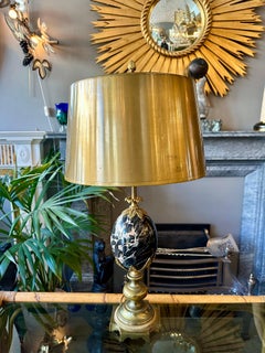 A Maison Charles Ouef Rosaces Bronze And  Portoro Marble Table Lamp