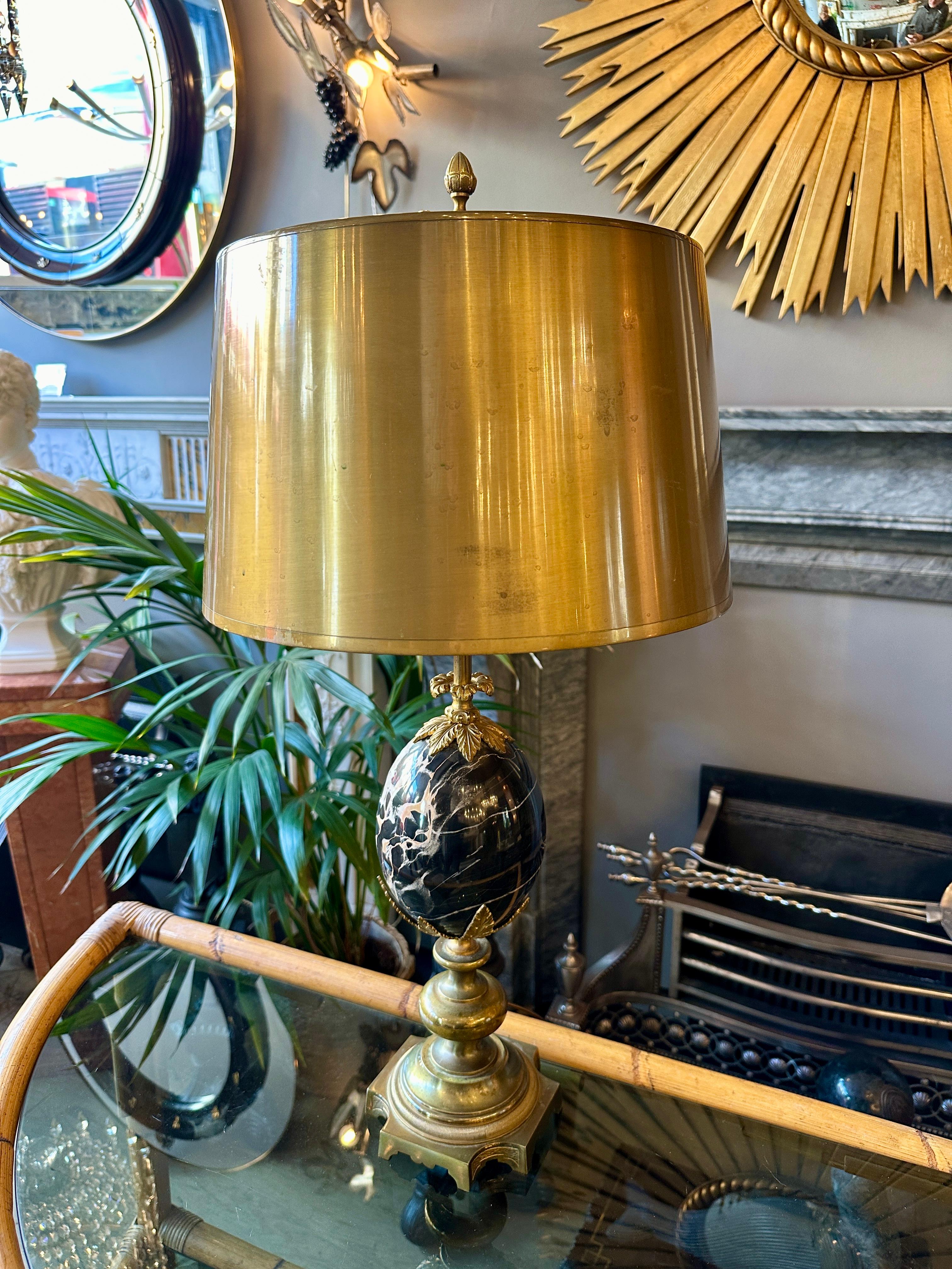 French A Maison Charles Ouef Rosaces Bronze And  Portoro Marble Table Lamp For Sale