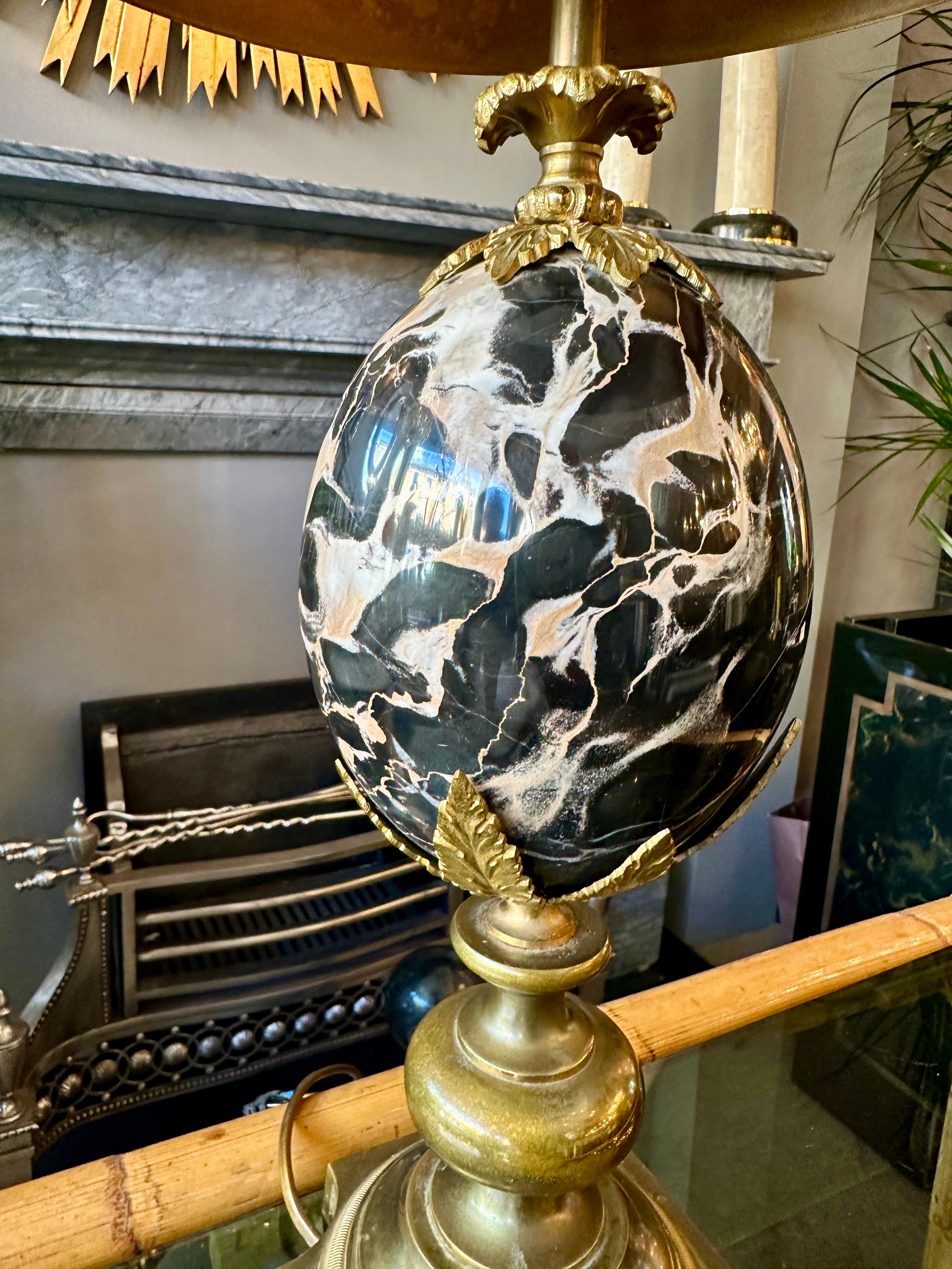 A Maison Charles Ouef Rosaces Bronze And  Portoro Marble Table Lamp For Sale 1