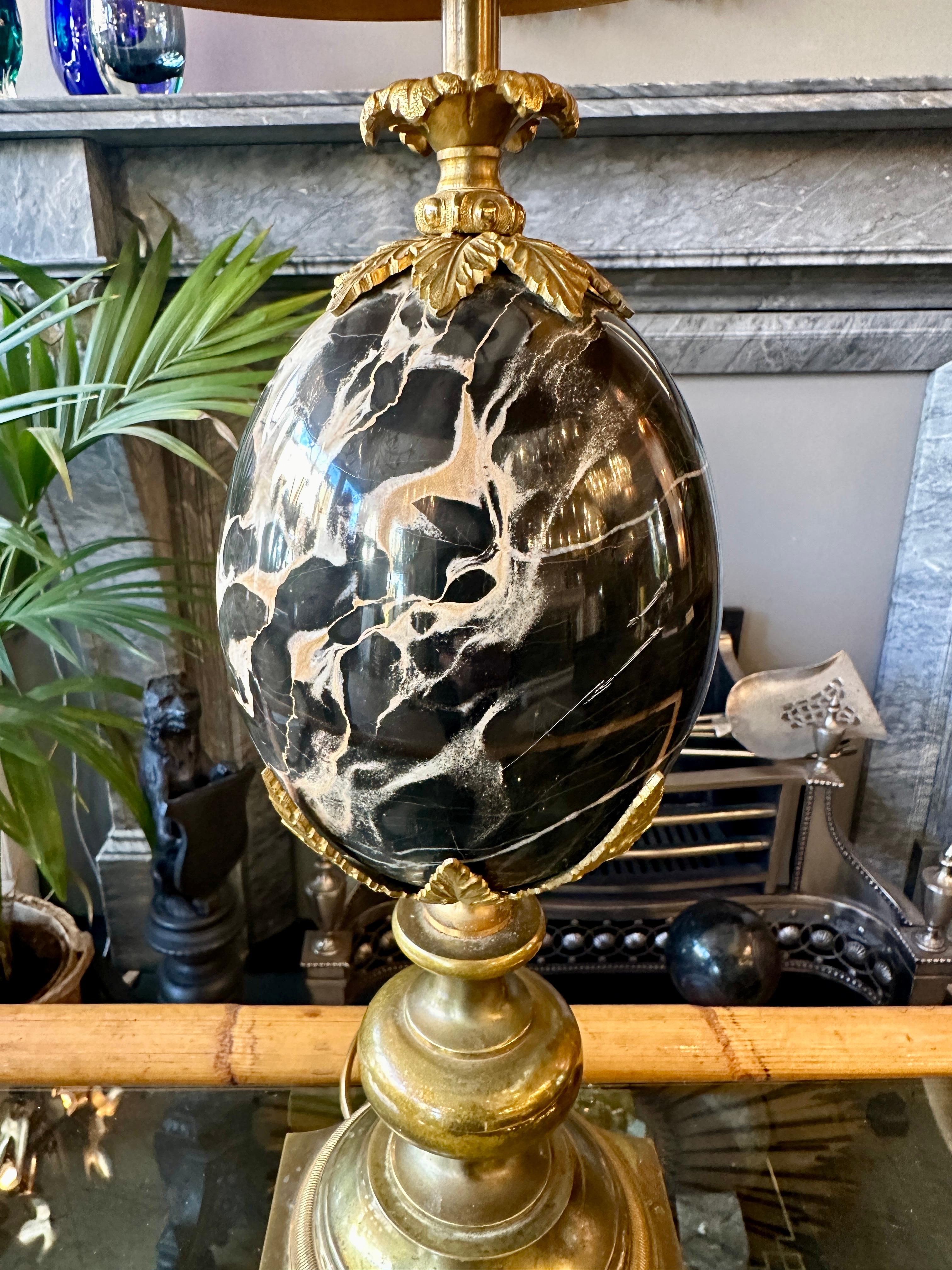 A Maison Charles Ouef Rosaces Bronze And  Portoro Marble Table Lamp For Sale 2