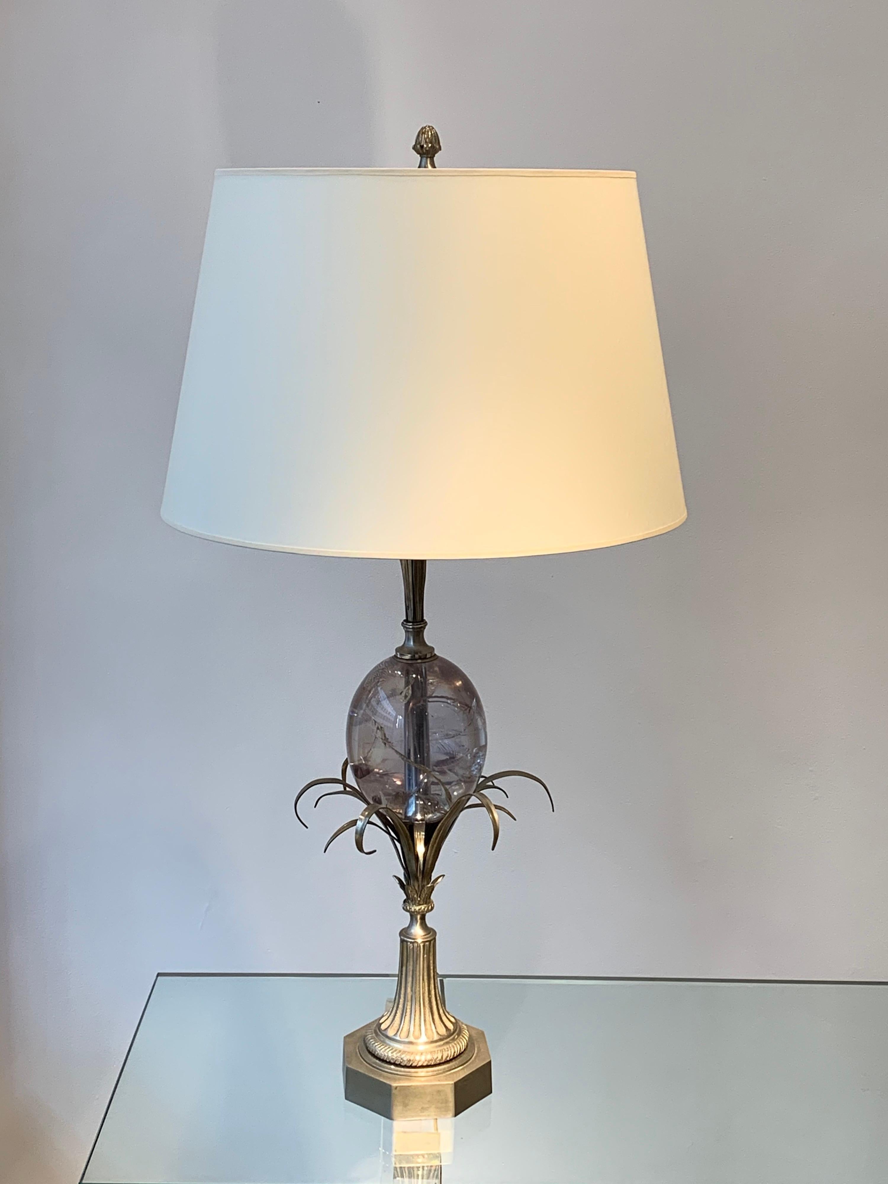 Maison Charles Silvered Bronze Lamp with Fractal Resin, circa 1960s-1970s 6