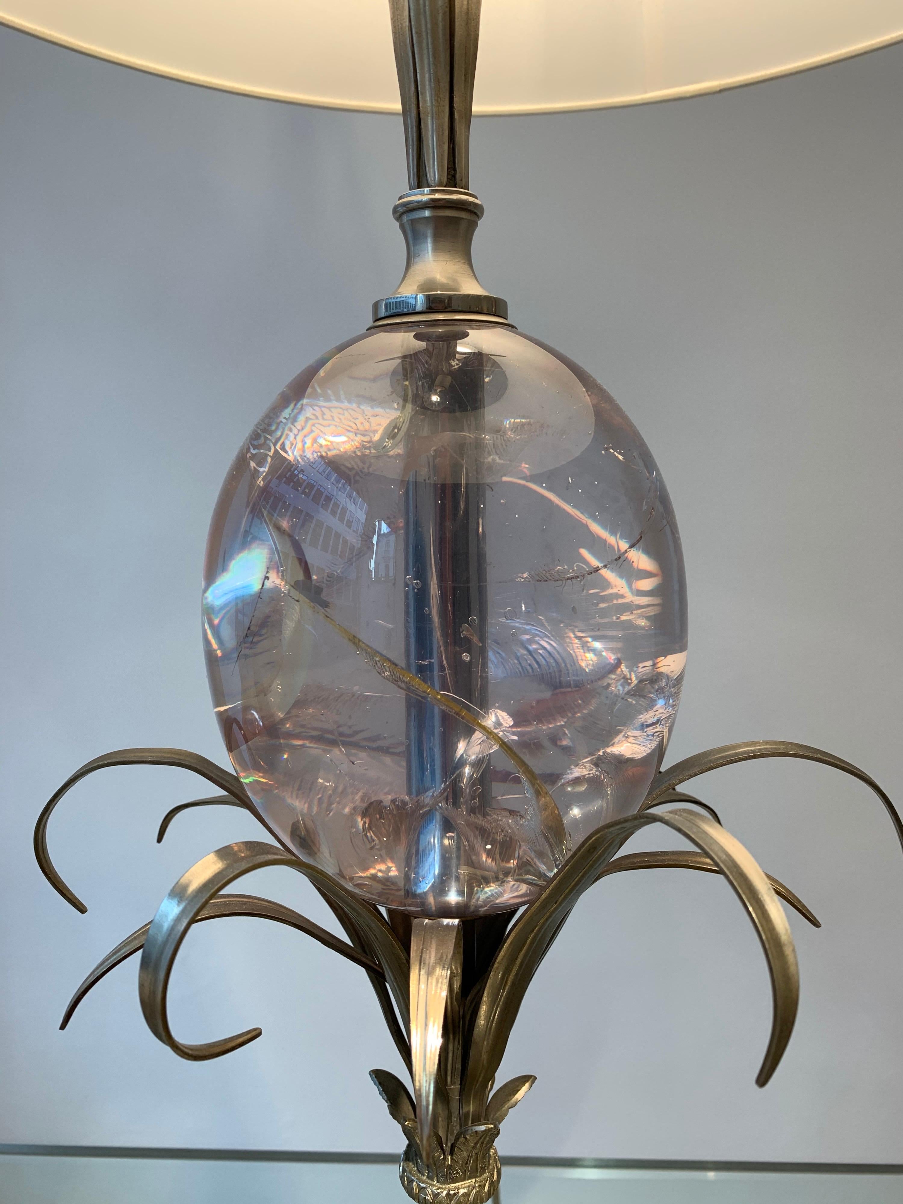 French Maison Charles Silvered Bronze Lamp with Fractal Resin, circa 1960s-1970s