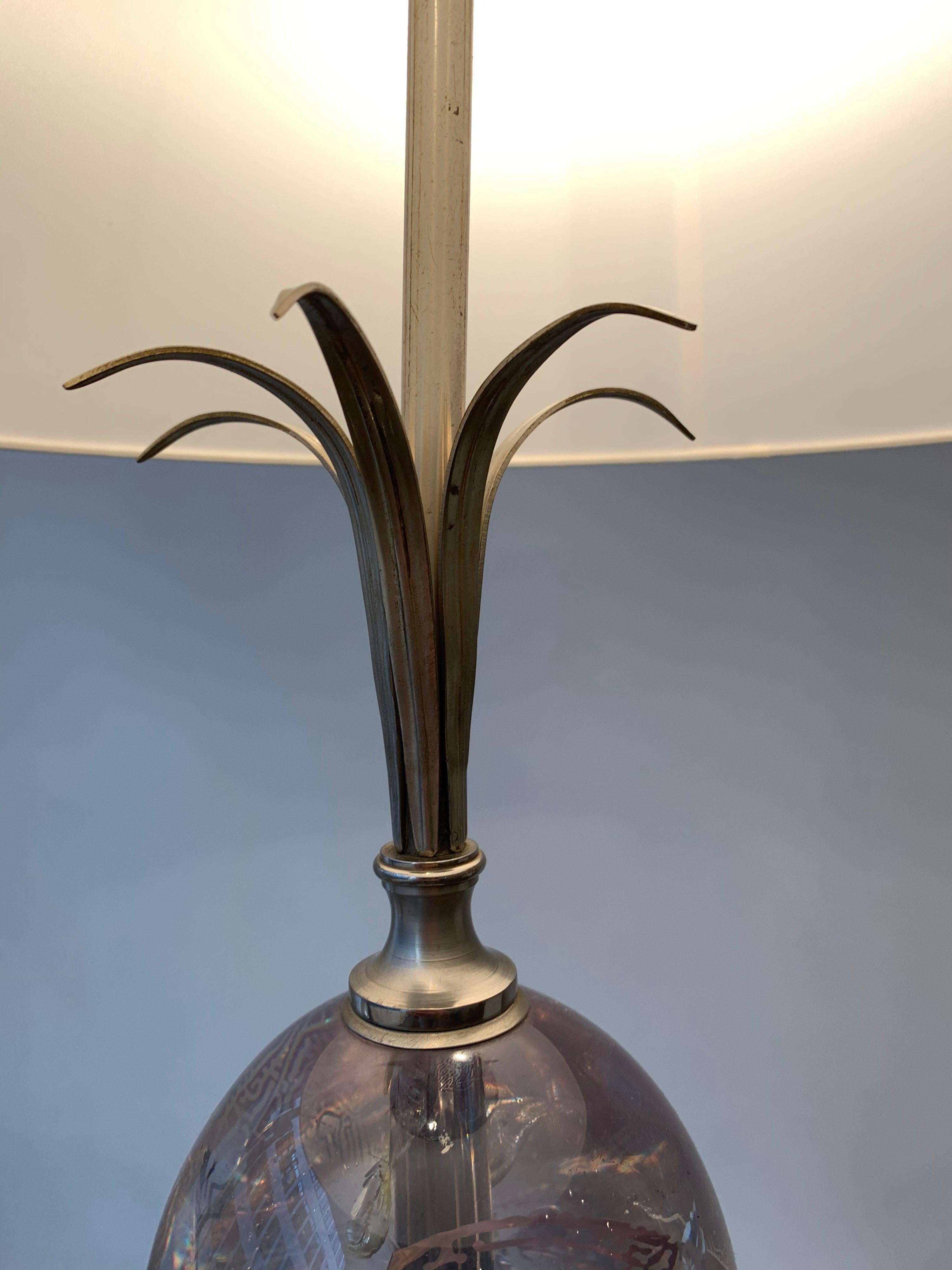 20th Century Maison Charles Silvered Bronze Lamp with Fractal Resin, circa 1960s-1970s
