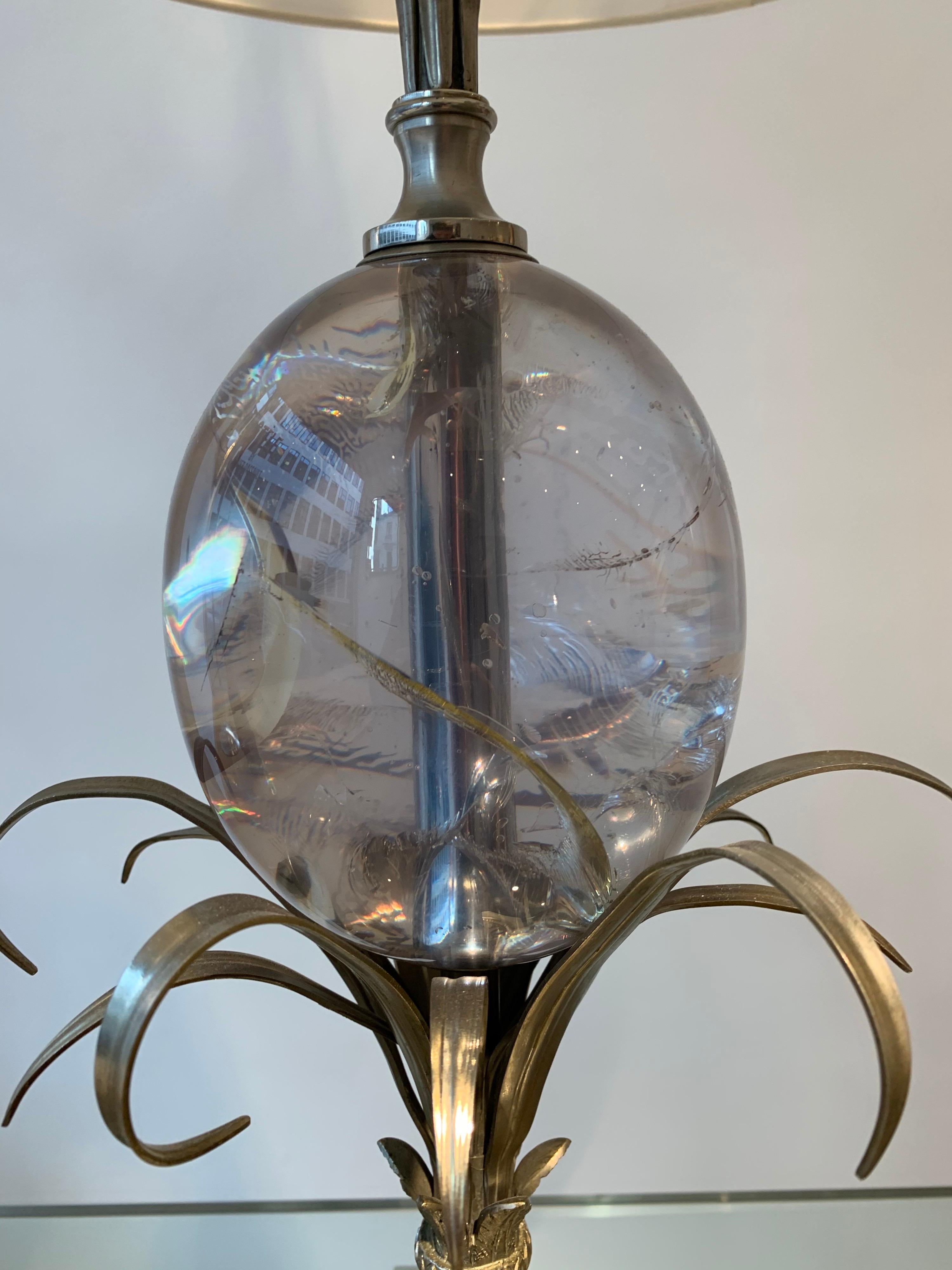 Maison Charles Silvered Bronze Lamp with Fractal Resin, circa 1960s-1970s 1