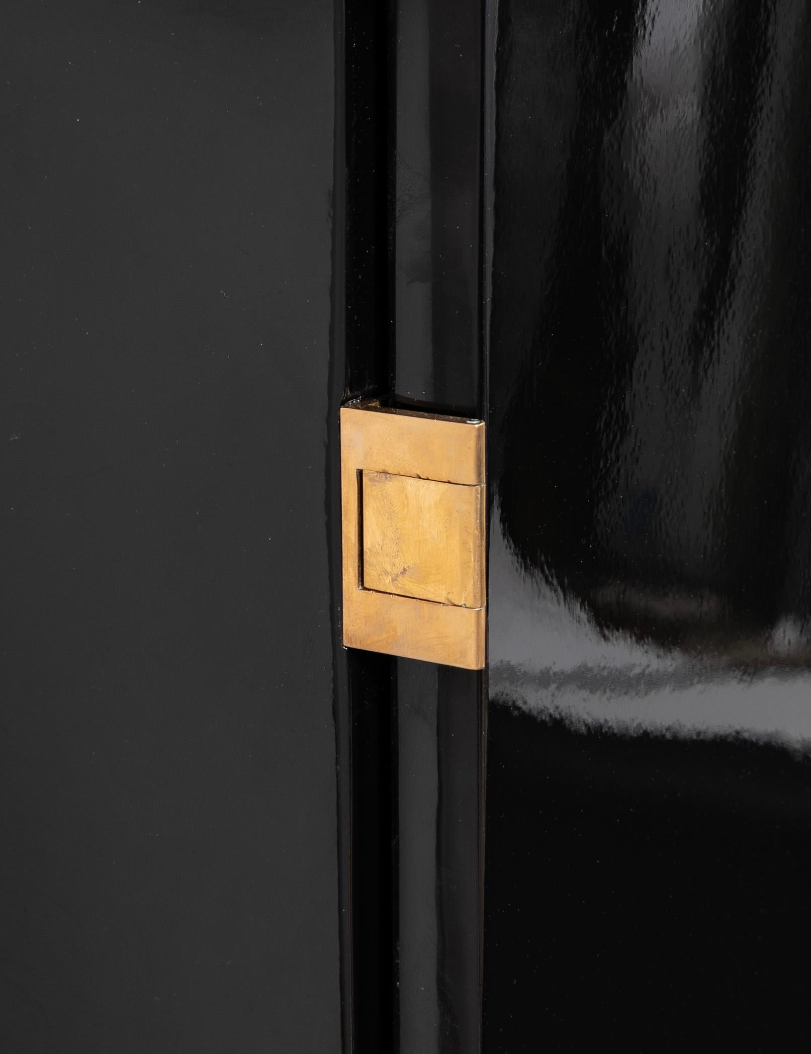 A Maison Jansen Black Lacquer Cabinet with Gilded Brass Accents For Sale 3