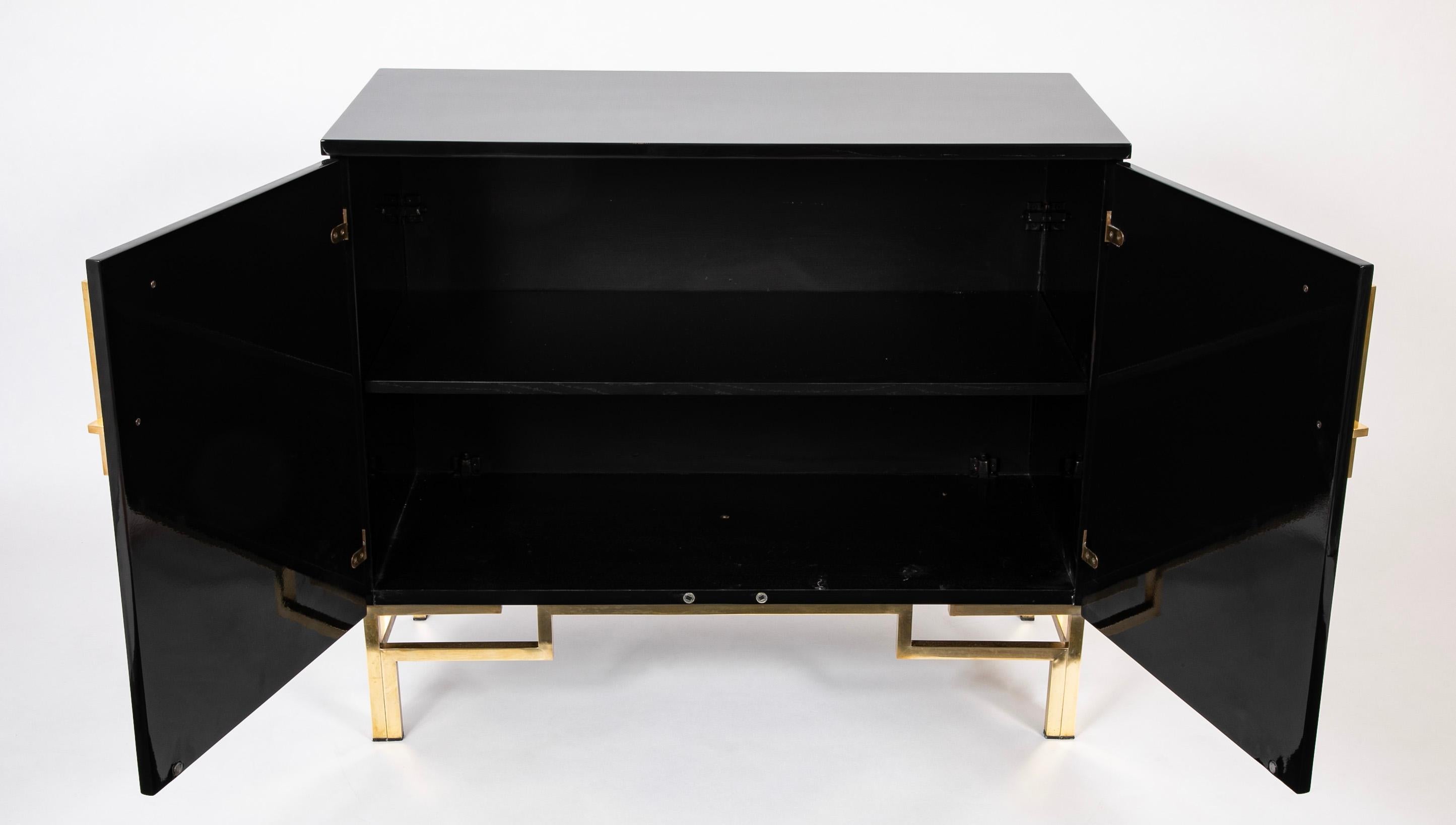 Lacquered A Maison Jansen Black Lacquer Cabinet with Gilded Brass Accents For Sale