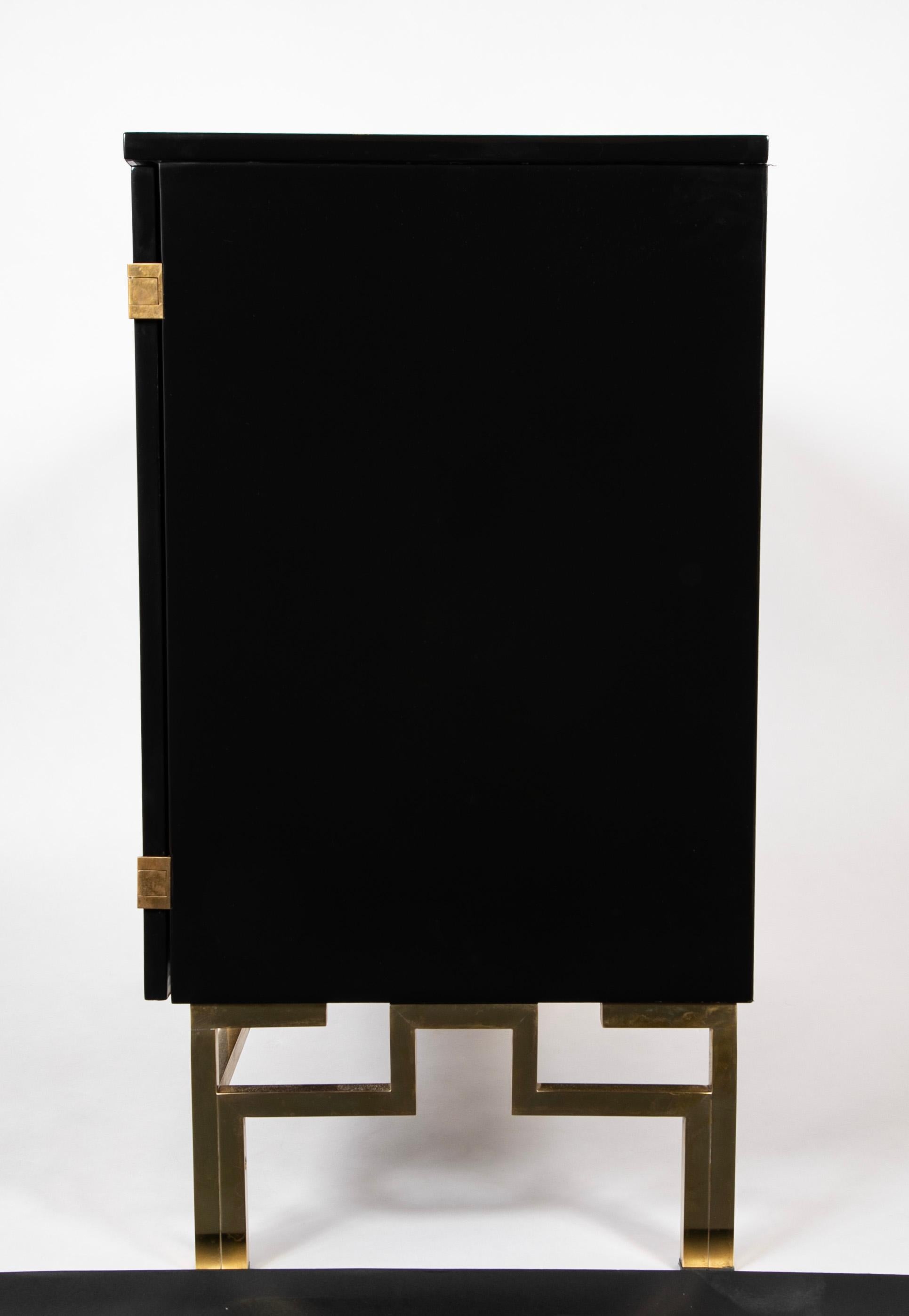 A Maison Jansen Black Lacquer Cabinet with Gilded Brass Accents In Good Condition For Sale In Stamford, CT