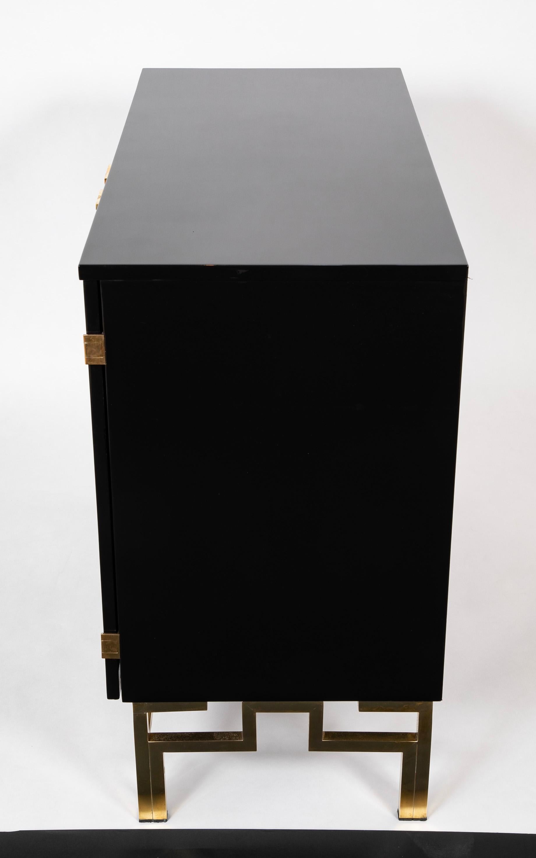 20th Century A Maison Jansen Black Lacquer Cabinet with Gilded Brass Accents For Sale