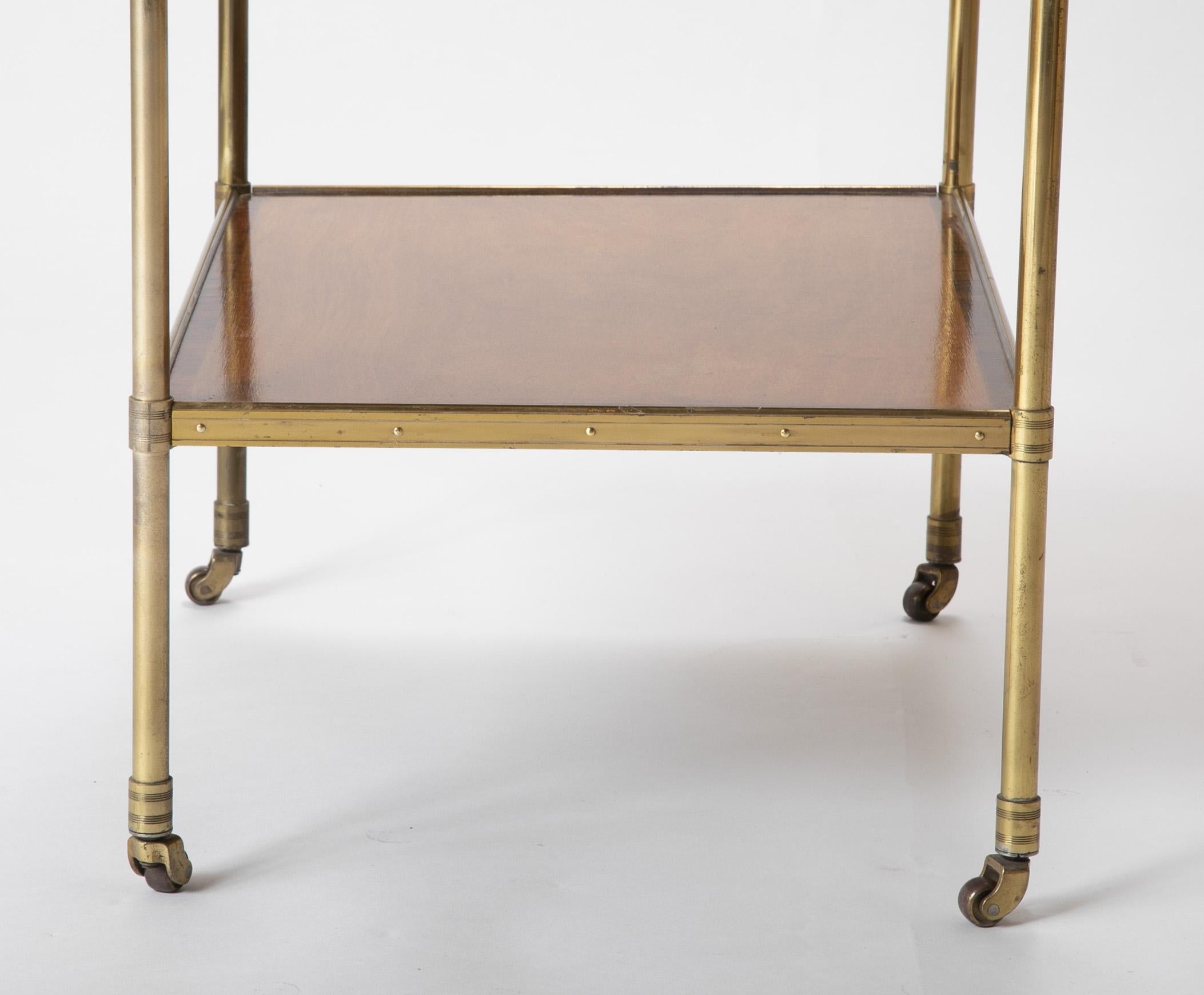 Maison Jansen Brass Side Table with Two Mahogany and Rosewood Banded Shelves 6