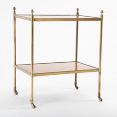 Maison Jansen Brass Side Table with Two Mahogany and Rosewood Banded Shelves