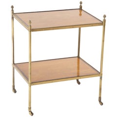 Maison Jansen Brass Side Table with Two Mahogany and Rosewood Banded Shelves