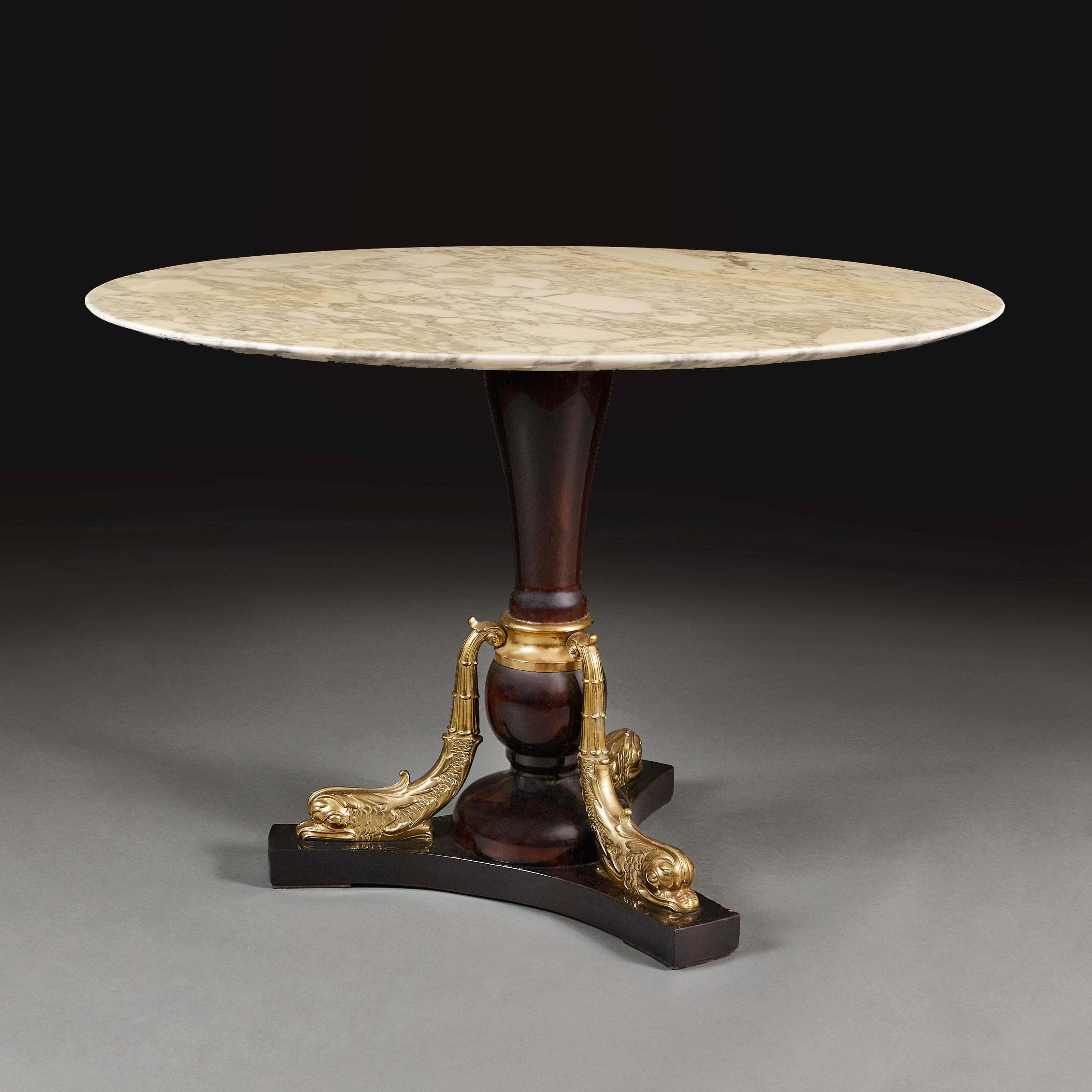 France, circa 1940

An early 20th century centre table after Maison Jansen with a white Carrara marble top and stylised ormolu dolphins adorning a lacquer wood base.

Jean-Henri Jansen, originally from Denmark, founded the interior design house