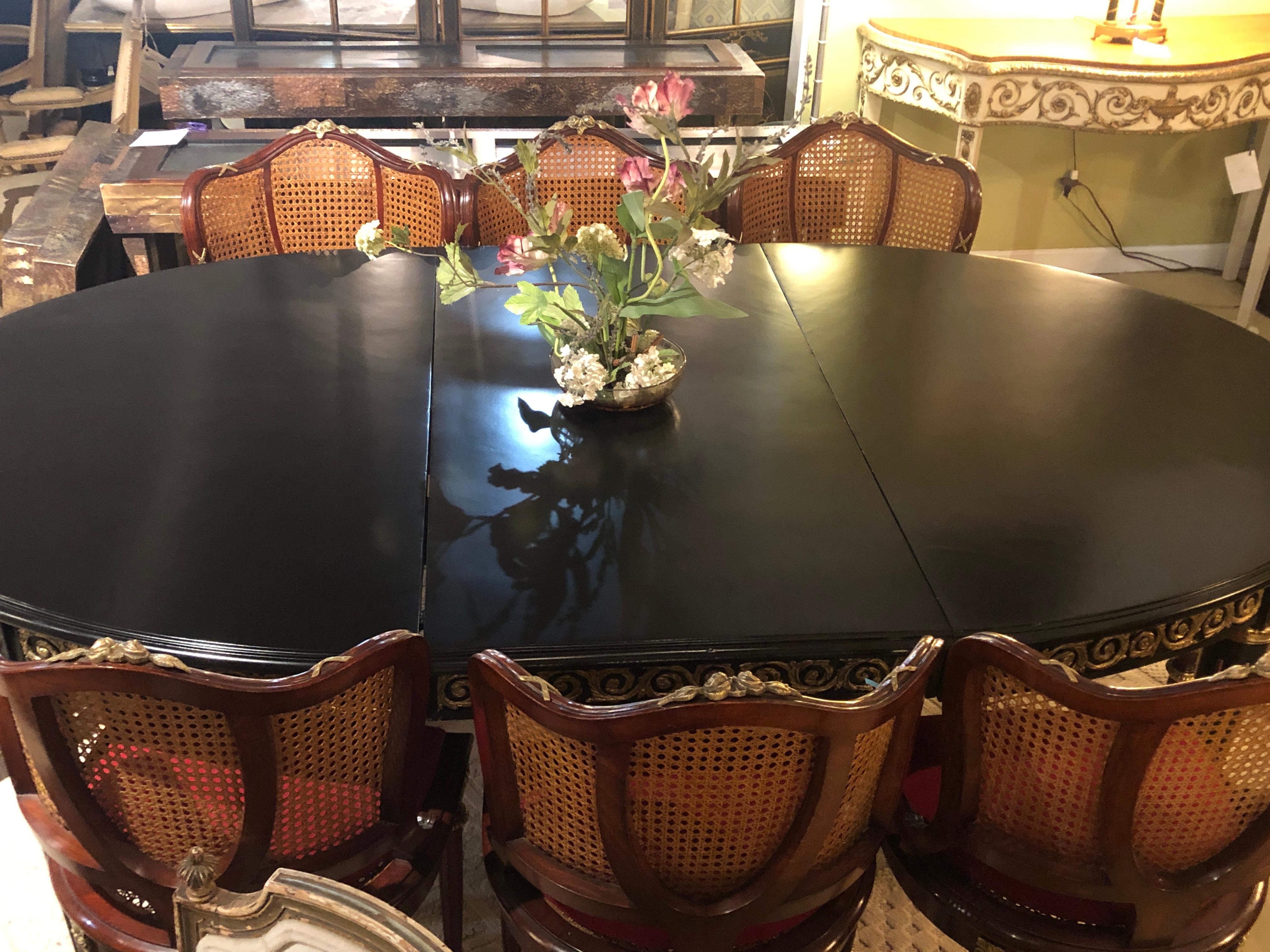 Louis XVI Style Ebony Bronze Mounted Dining Table with 1 Leaf 3