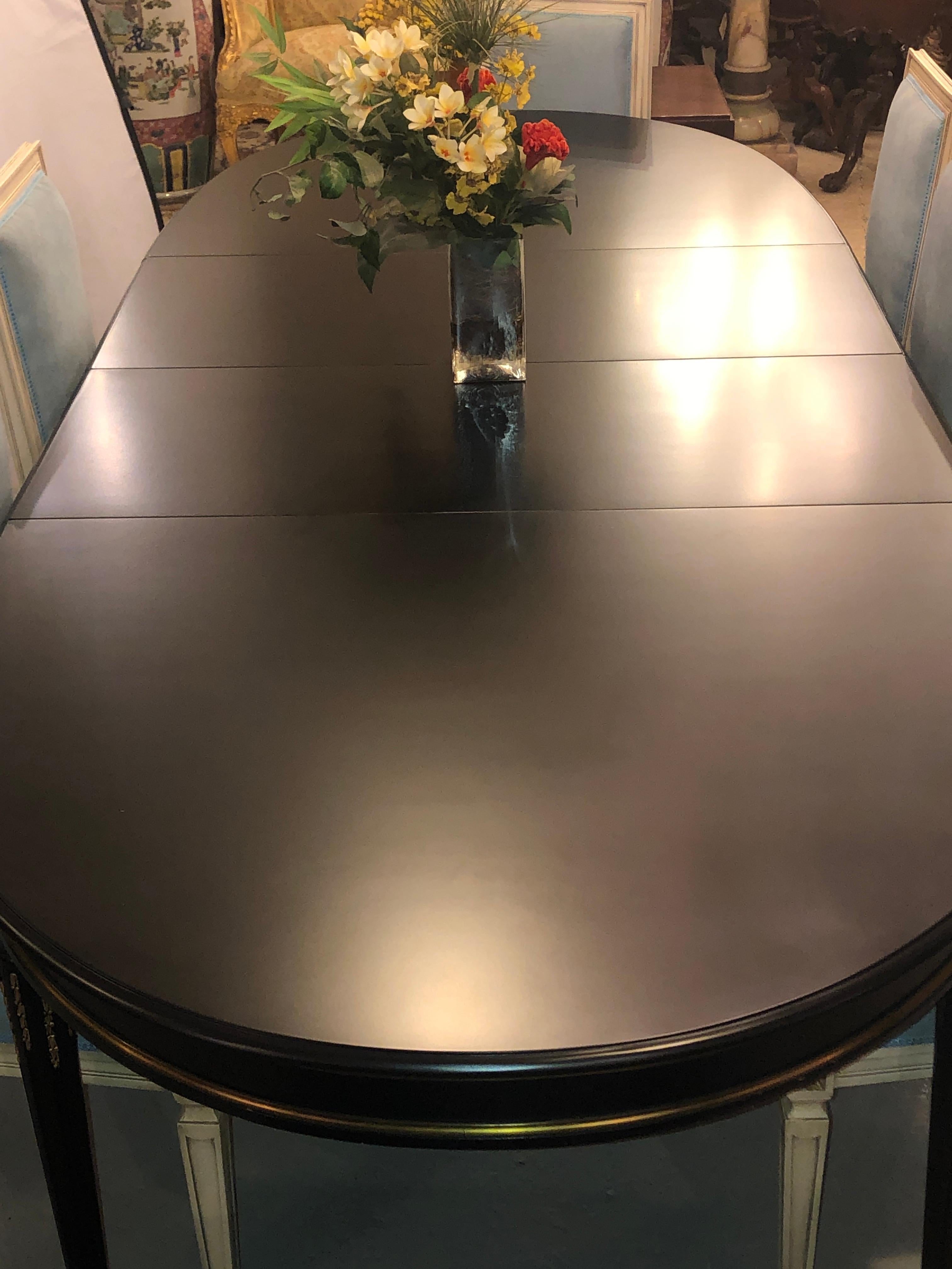 Louis XVI Style Refinished Ebony Dining Table with Two Leaves 3
