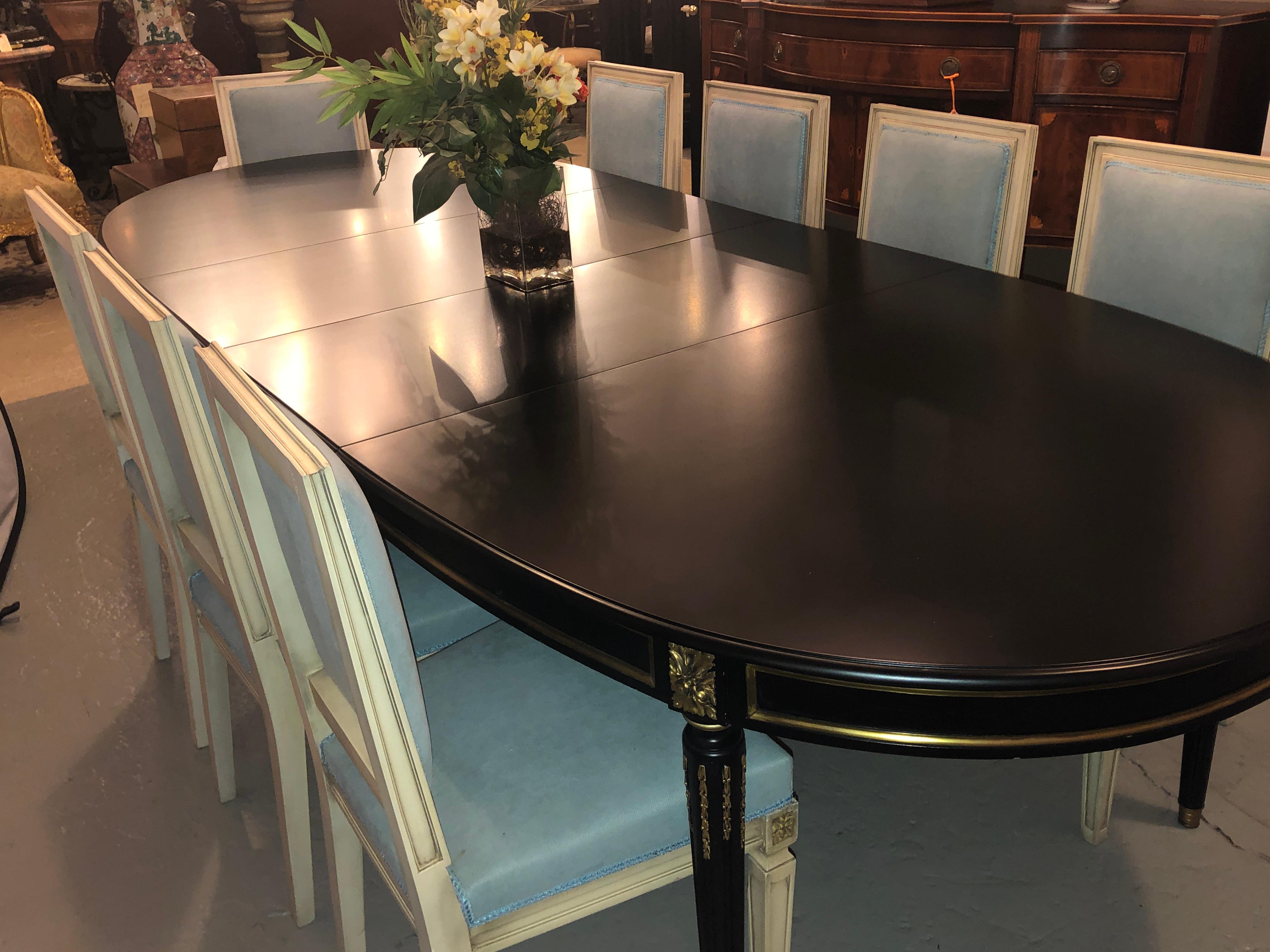 Louis XVI Style Refinished Ebony Dining Table with Two Leaves 4