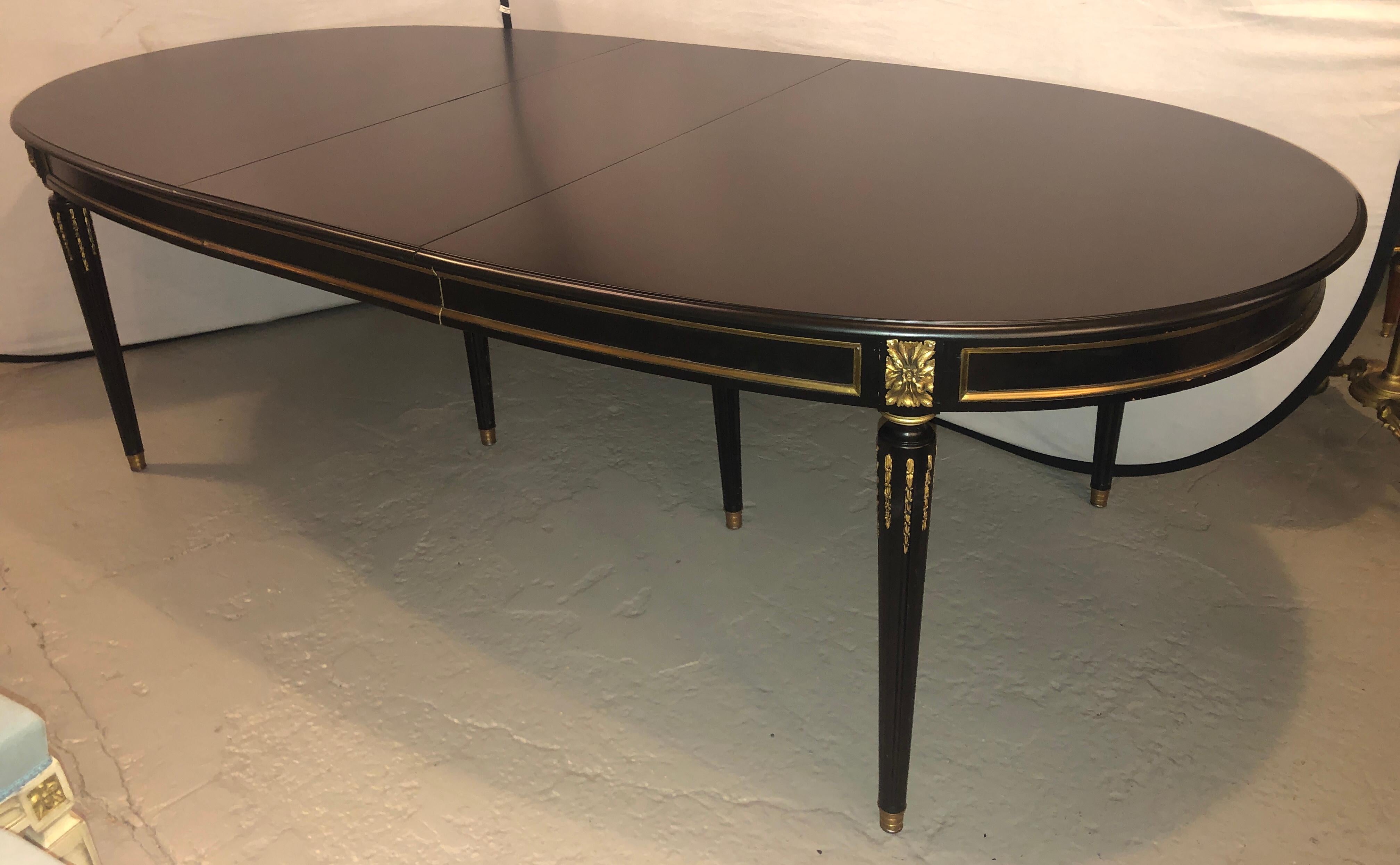 Louis XVI Style Refinished Ebony Dining Table with Two Leaves 6