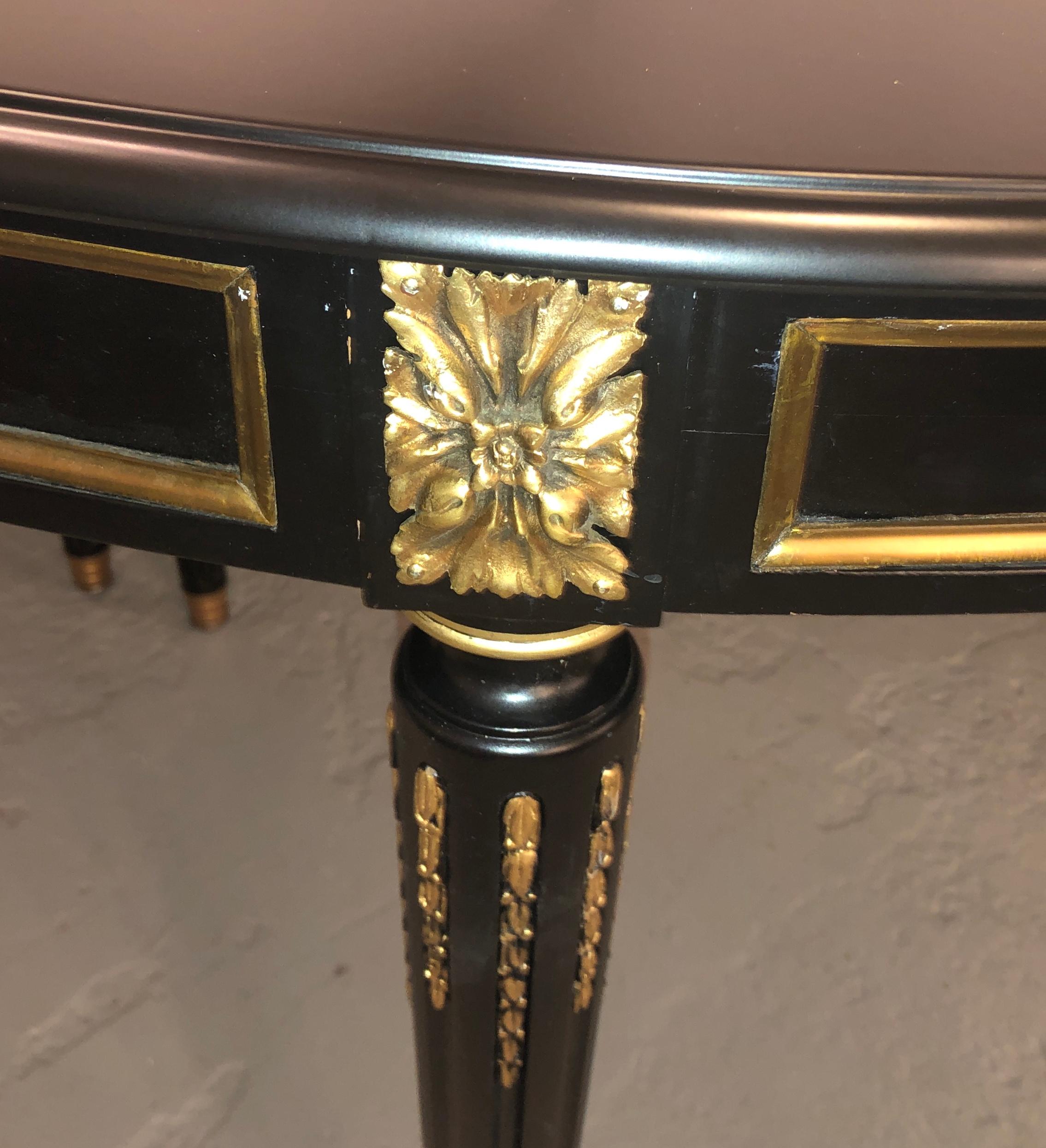 Louis XVI Style Refinished Ebony Dining Table with Two Leaves In Good Condition In Stamford, CT