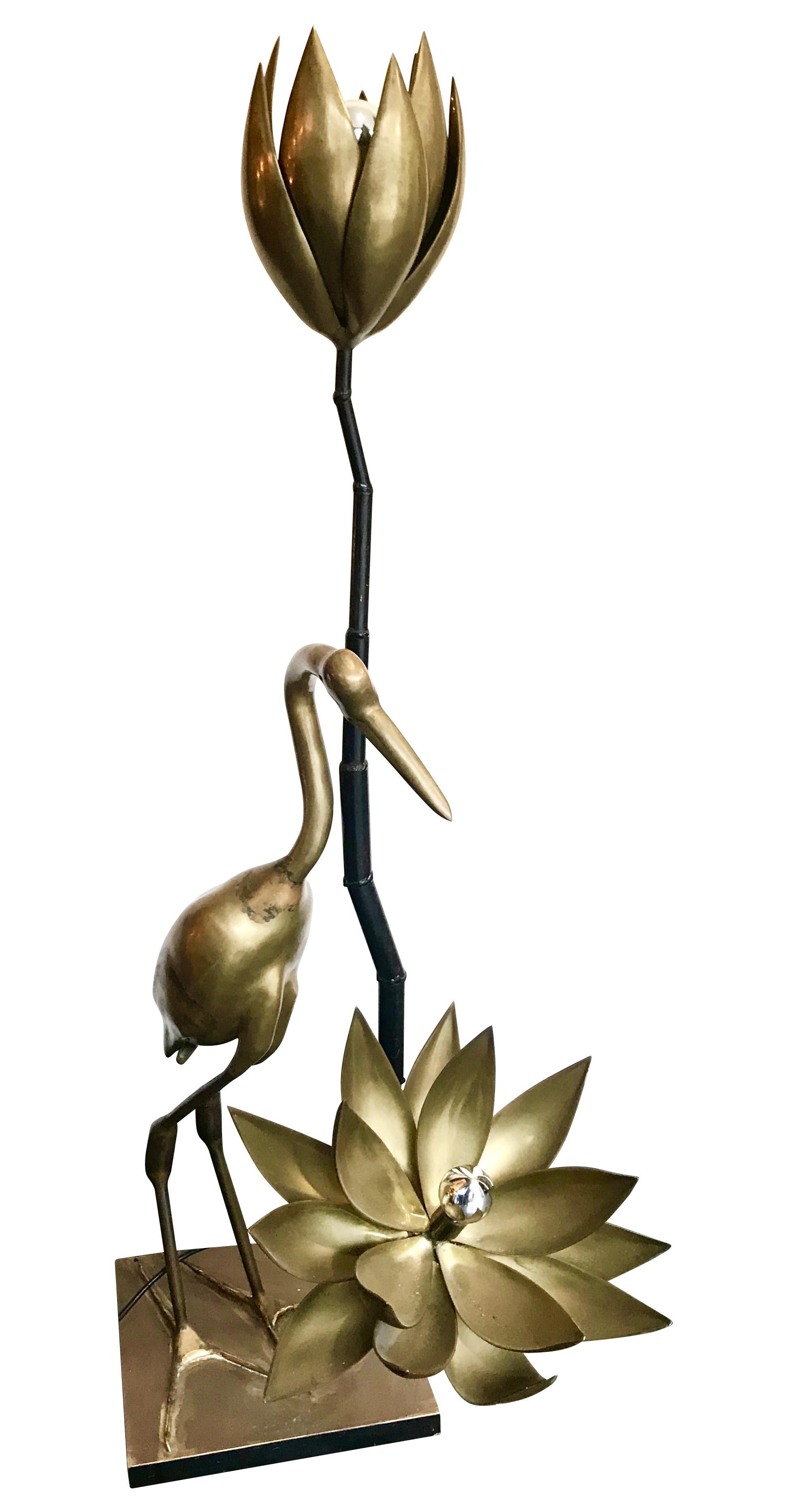 Solid Brass Crane Floor Lamp with Lotus Flower Lights 4