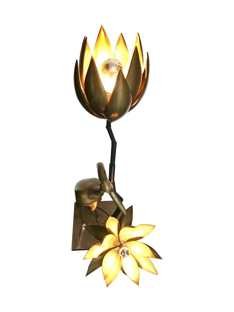 Solid Brass Crane Floor Lamp with Lotus Flower Lights For