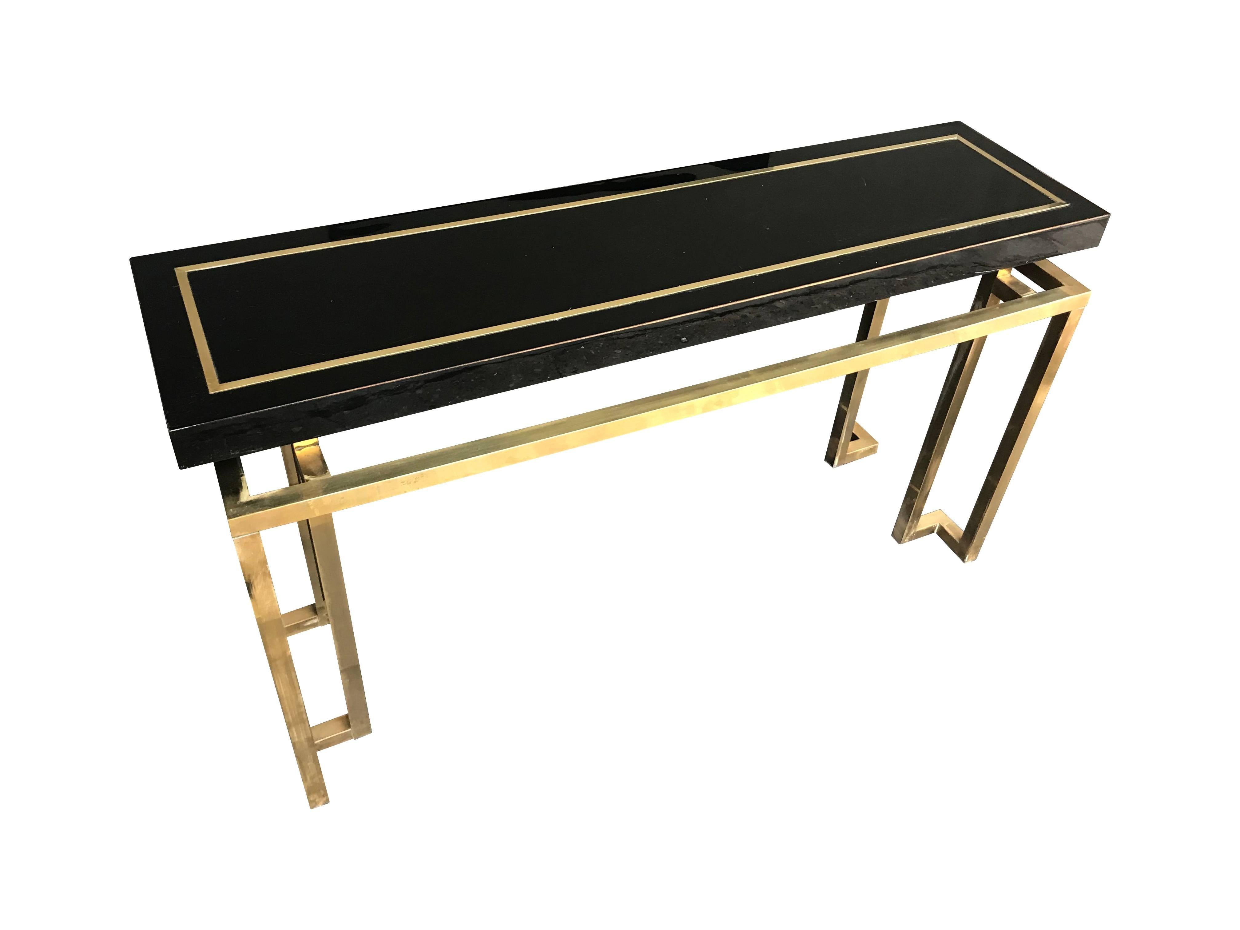 Mid-Century Modern Maison Jansen Style Brass and Black Lucite Console Table