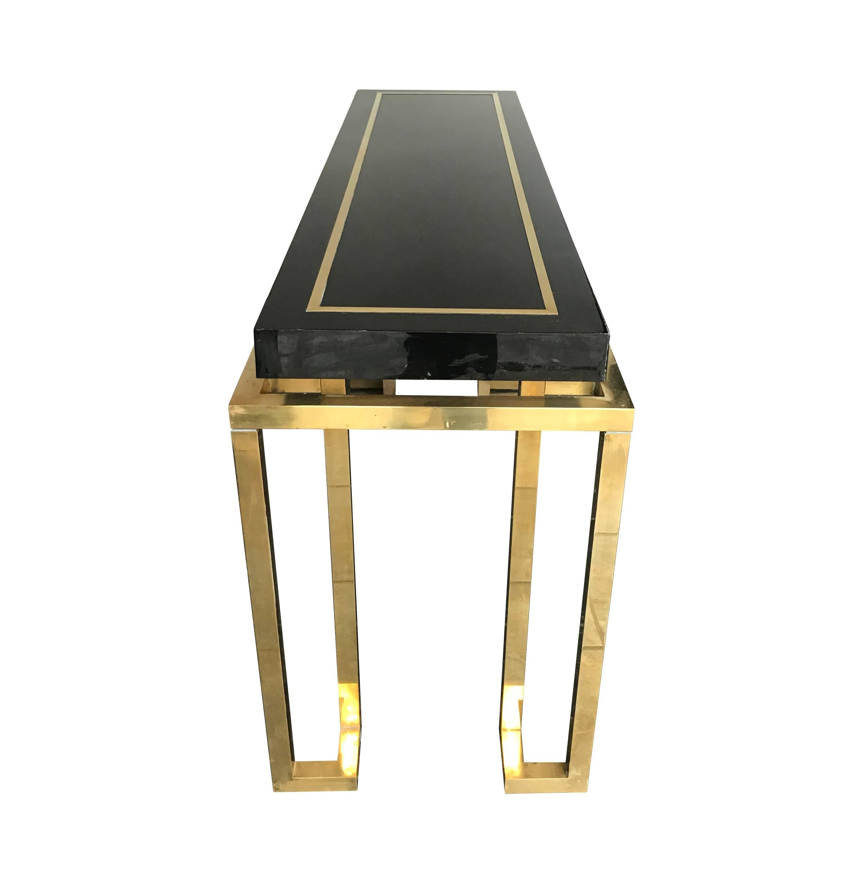 French Maison Jansen Style Brass and Black Lucite Console Table