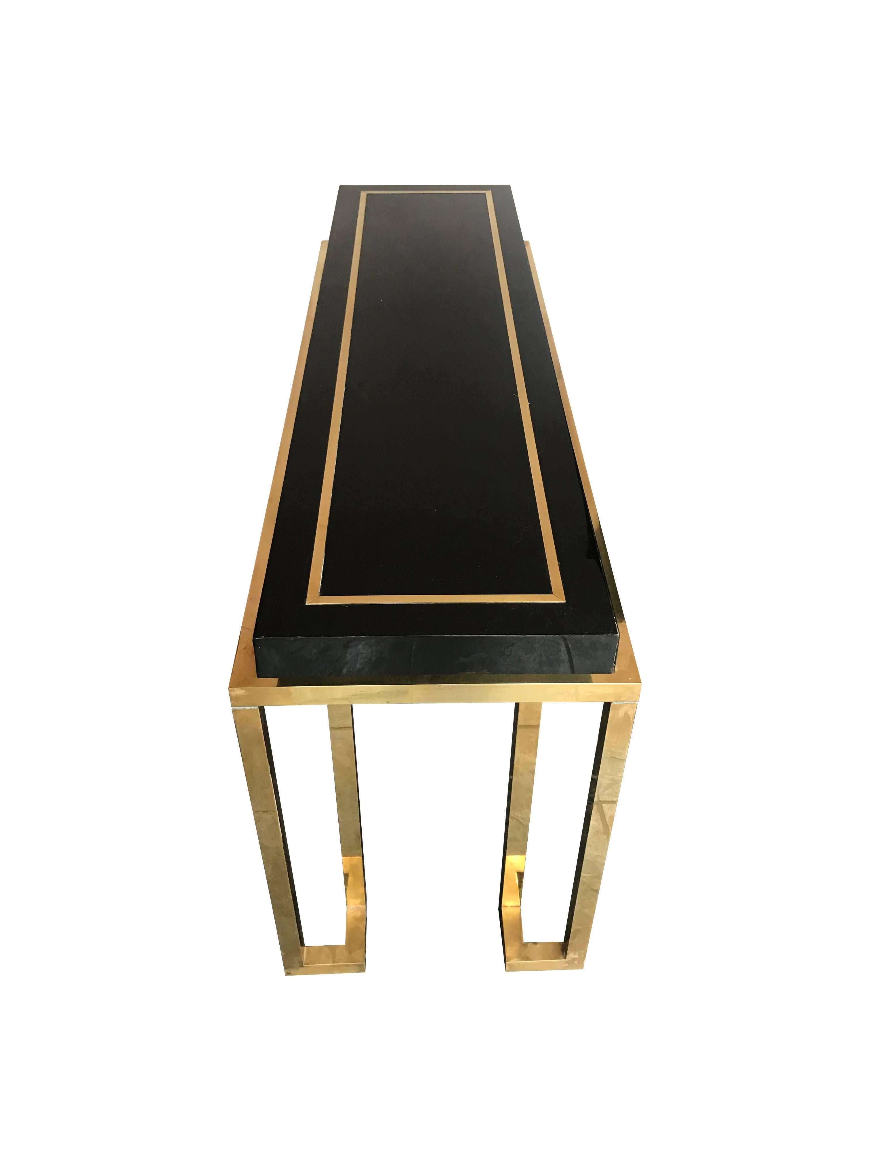Maison Jansen Style Brass and Black Lucite Console Table In Good Condition In London, GB