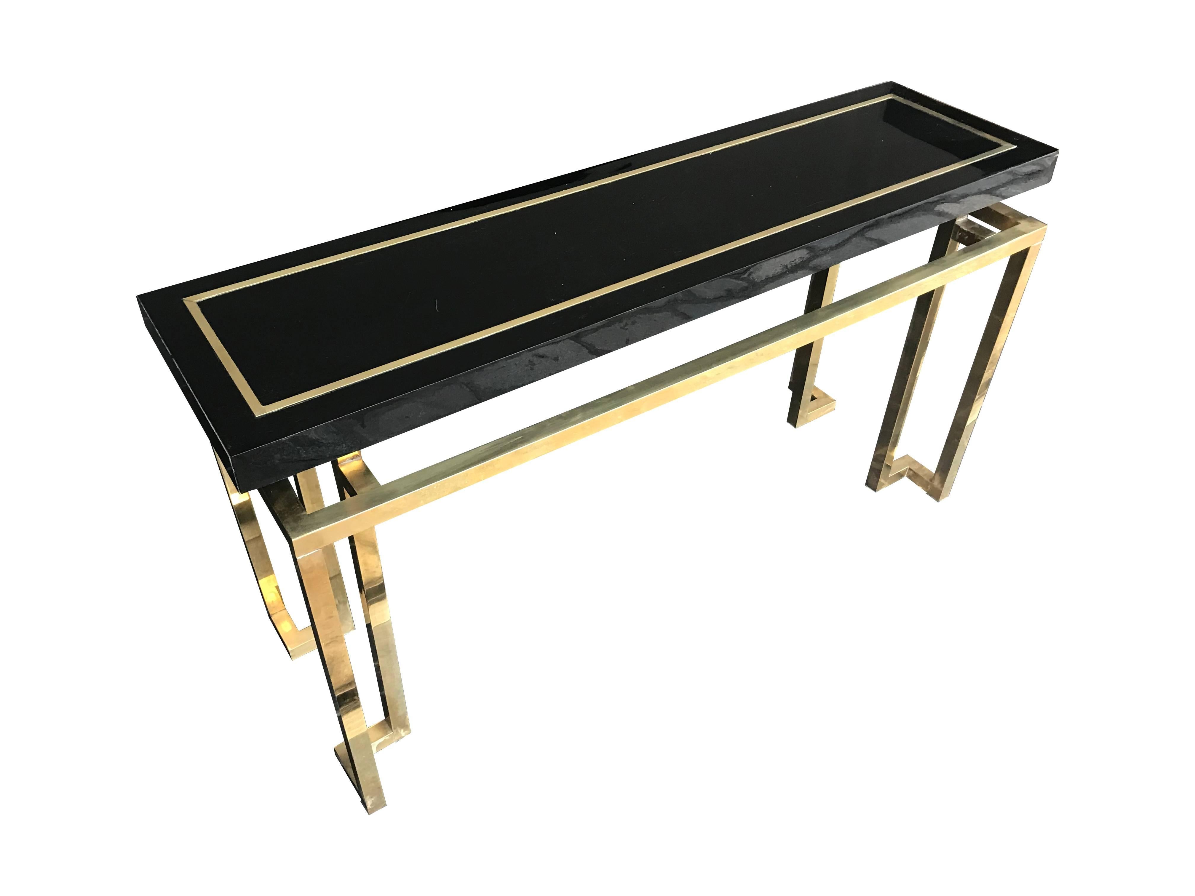 Late 20th Century Maison Jansen Style Brass and Black Lucite Console Table