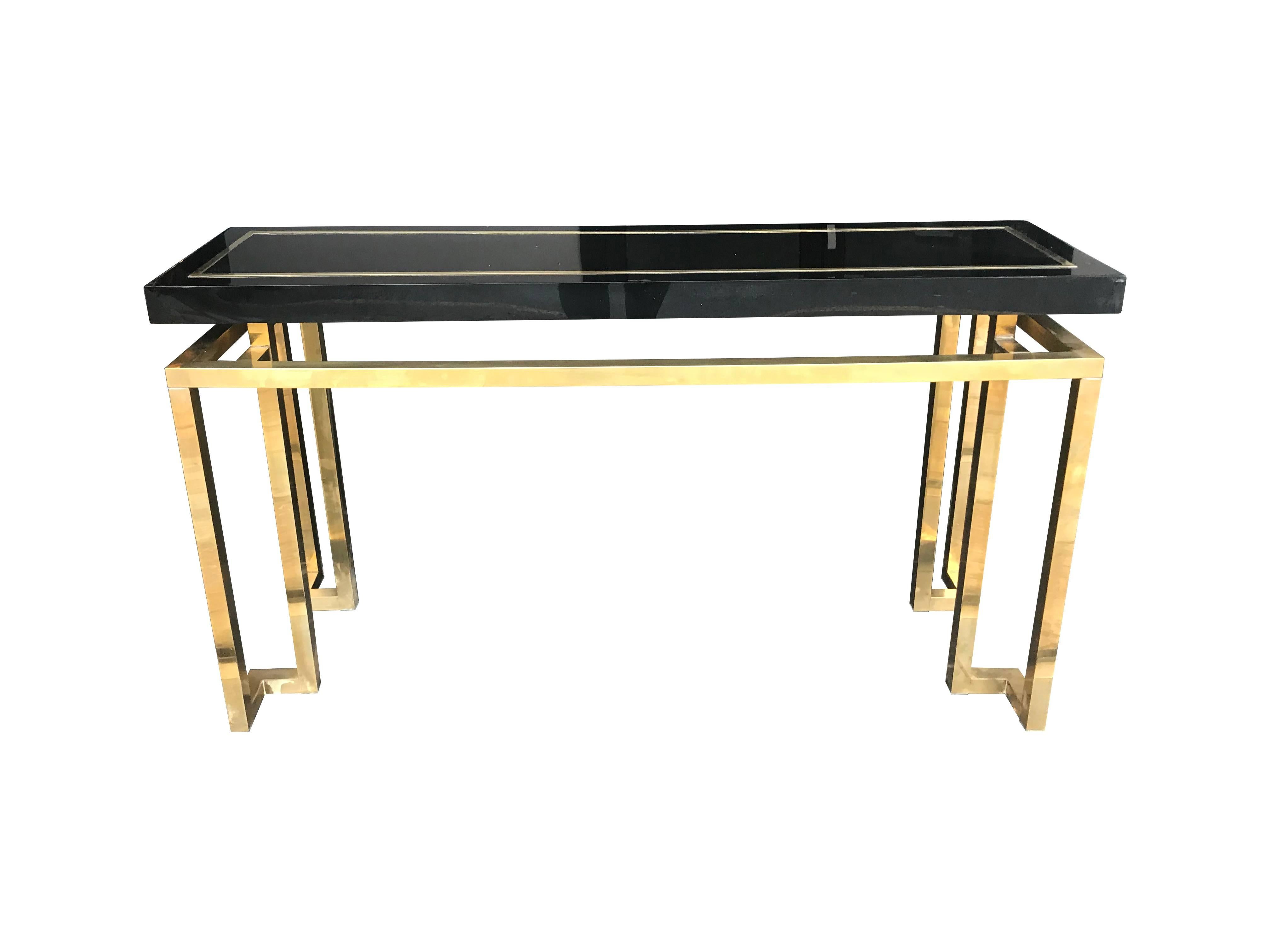 Maison Jansen Style Brass and Black Lucite Console Table 1