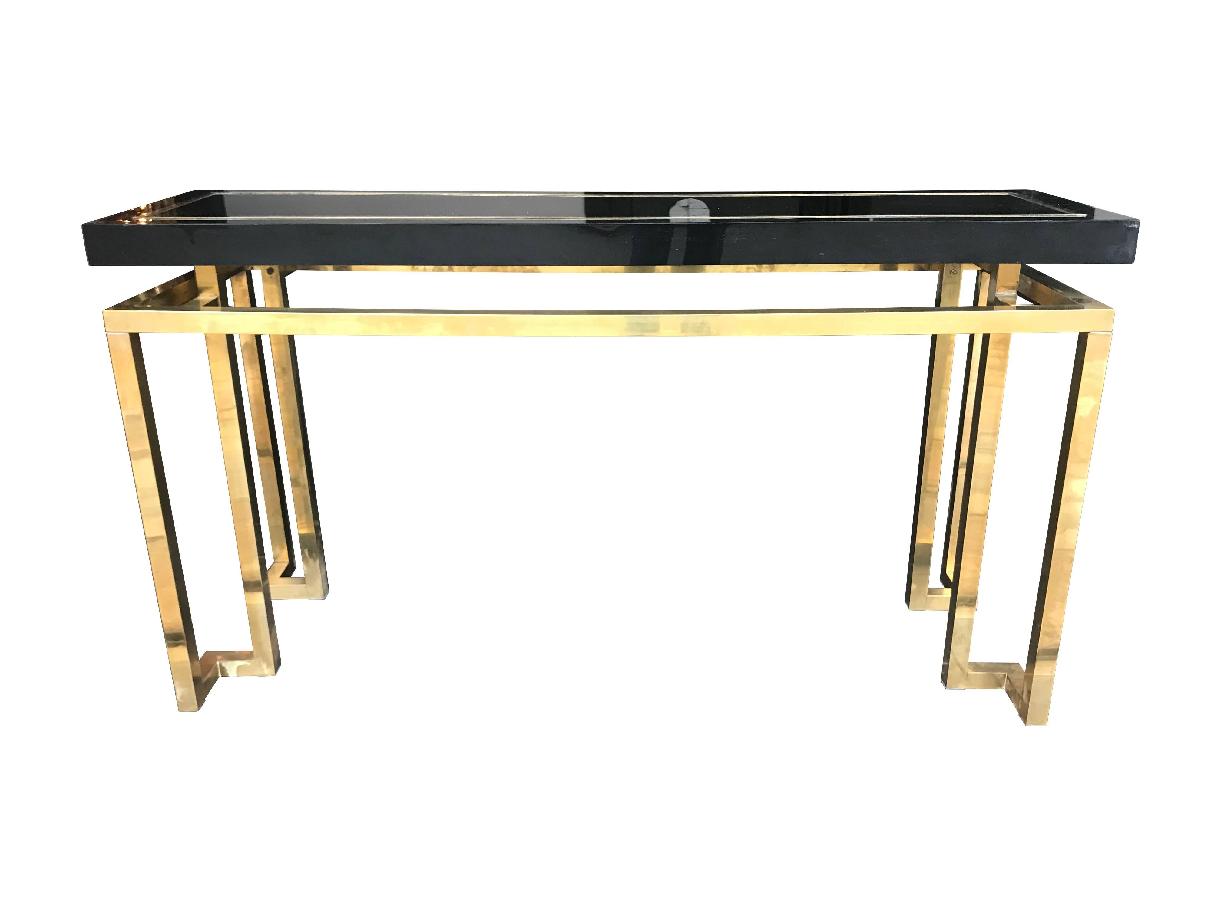 Maison Jansen Style Brass and Black Lucite Console Table 2