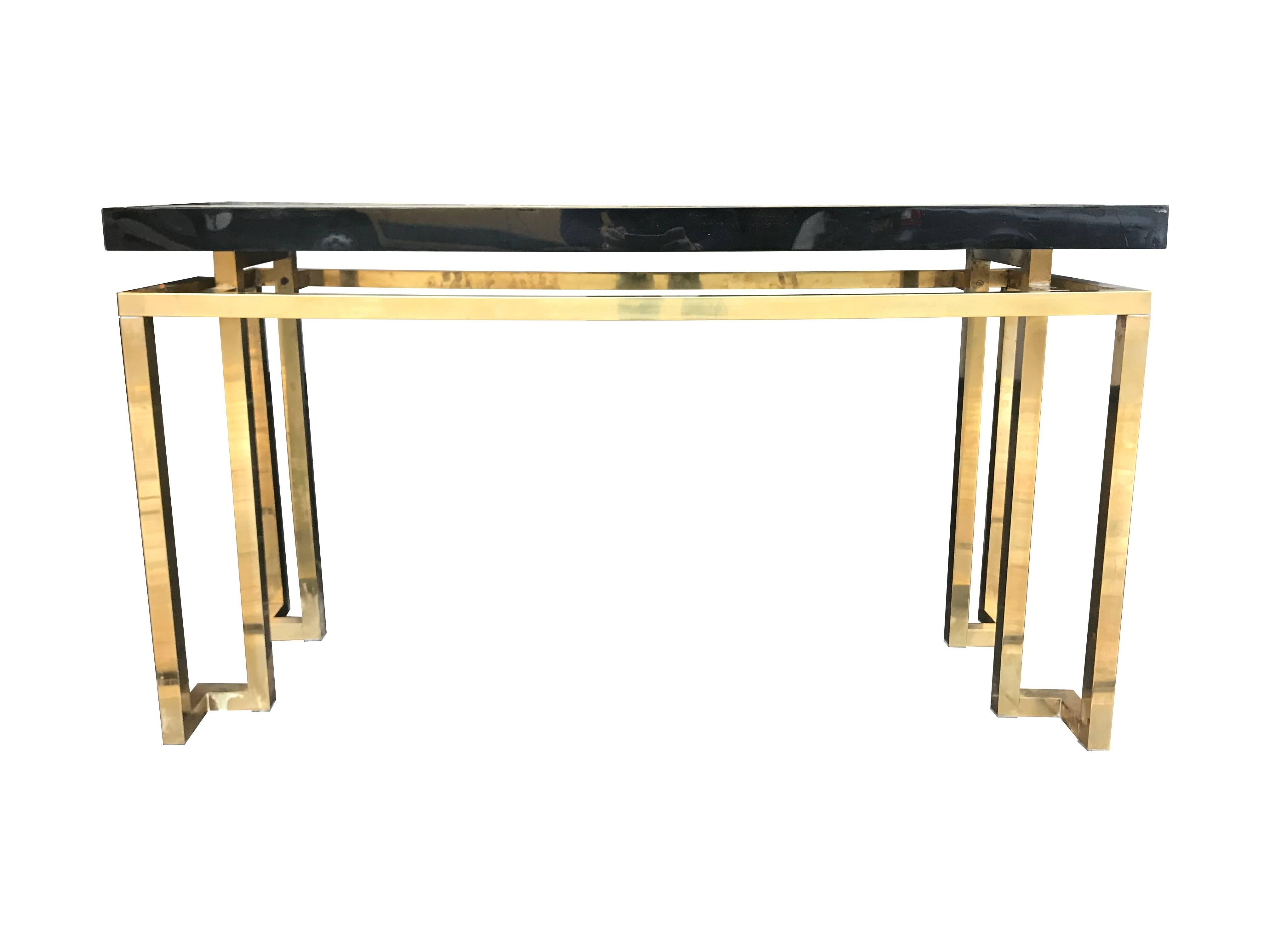 Maison Jansen Style Brass and Black Lucite Console Table 3