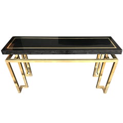 Maison Jansen Style Brass and Black Lucite Console Table