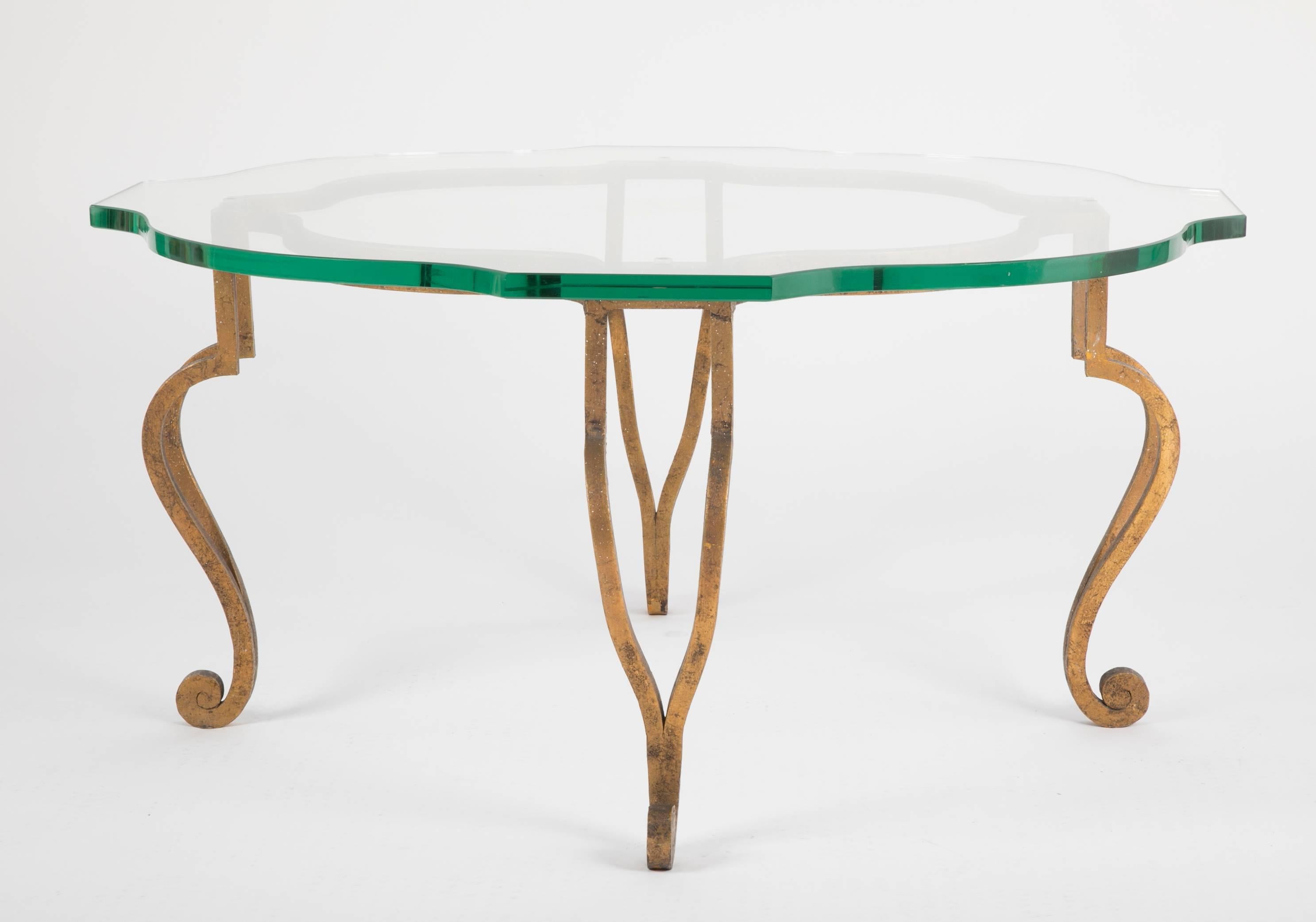 Late 20th Century Maison Ramsey Gilt Iron and Articulated Glass Coffee Table For Sale