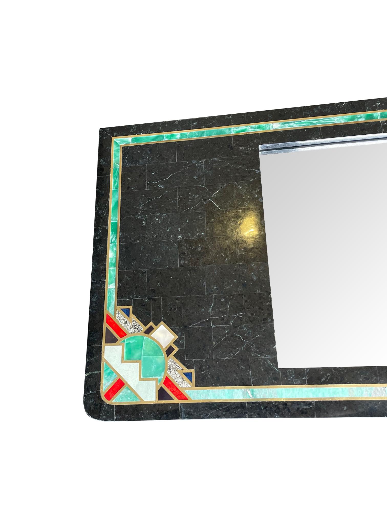 Maitland Smith Art Deco Style Tessellated Marble Mirror with Brass Inlay 4