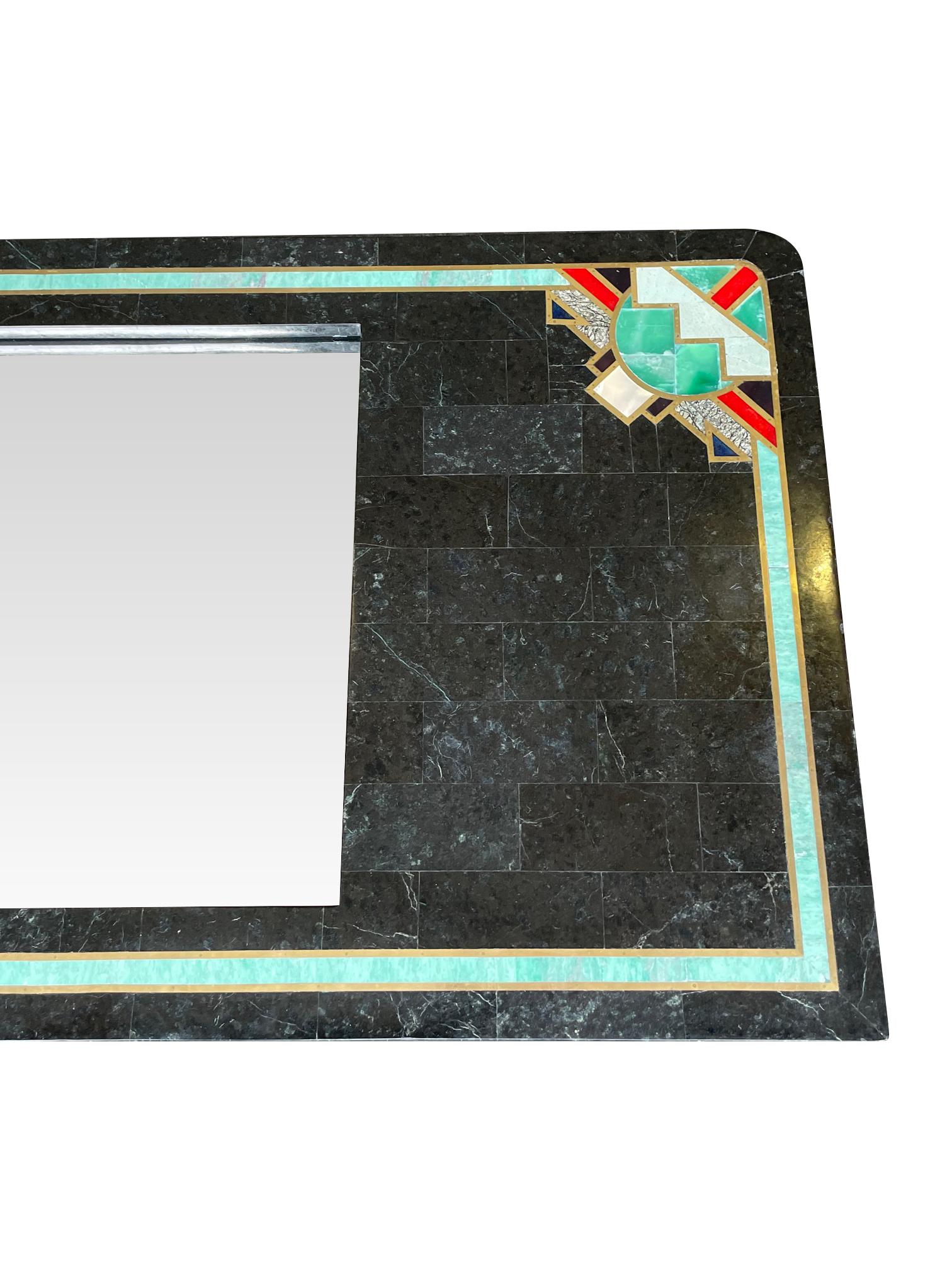 Maitland Smith Art Deco Style Tessellated Marble Mirror with Brass Inlay 6