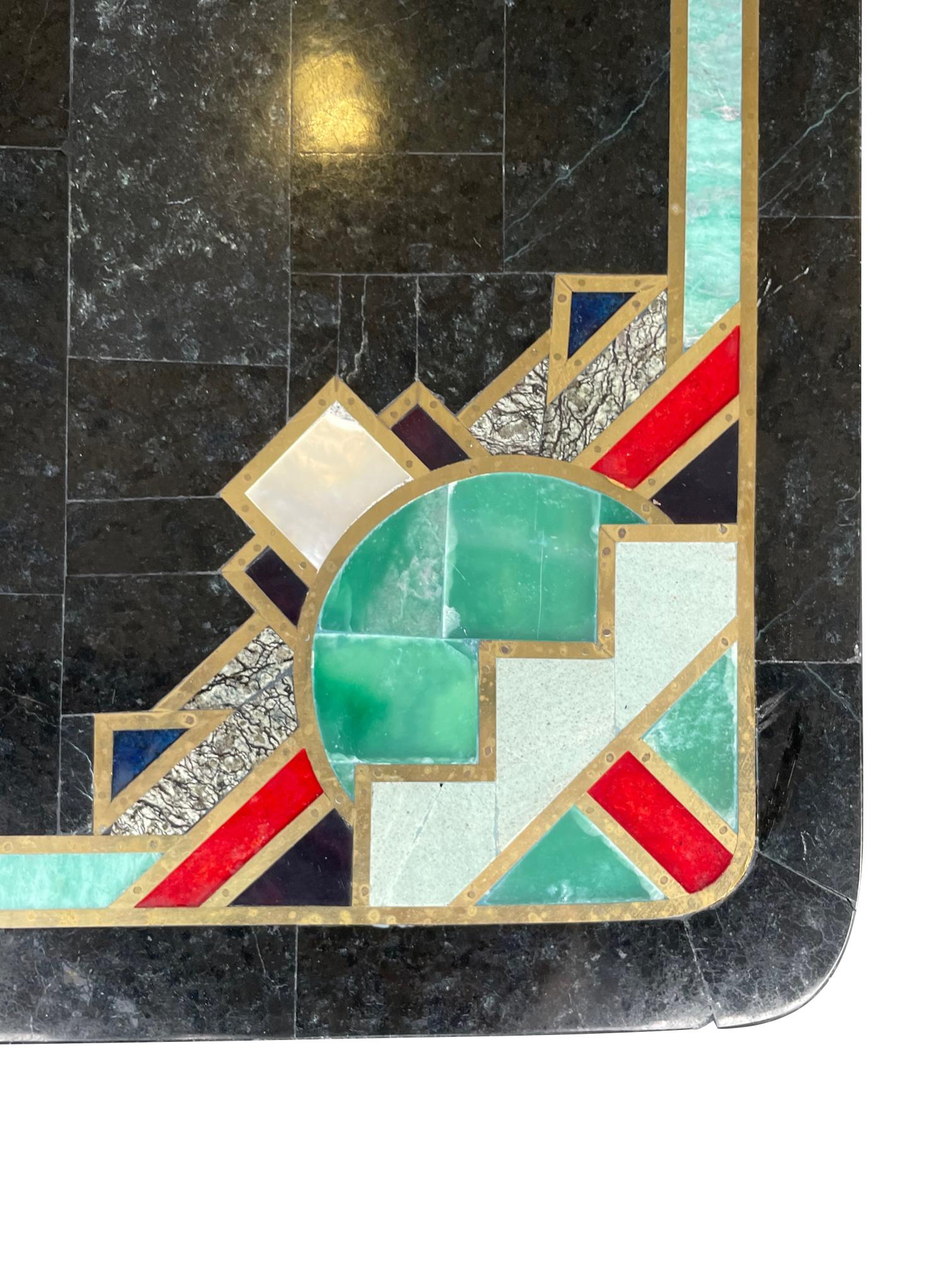 Maitland Smith Art Deco Style Tessellated Marble Mirror with Brass Inlay In Good Condition In London, GB