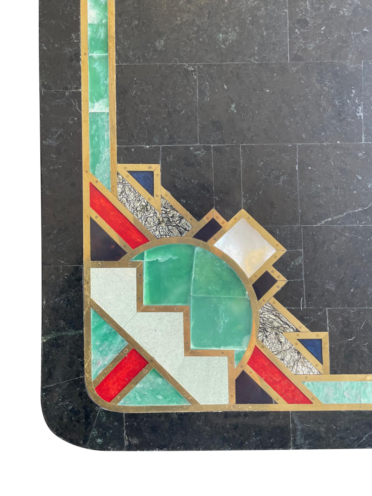 Maitland Smith Art Deco Style Tessellated Marble Mirror with Brass Inlay 1