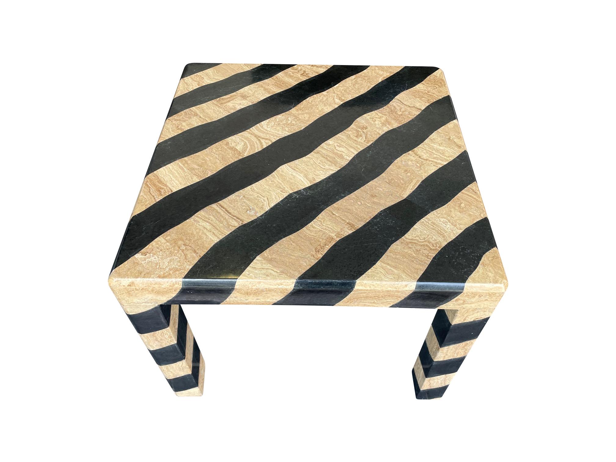 Mid-Century Modern Maitland Smith Coffee Table with Tessellated Marble Zebra Pattern Finish