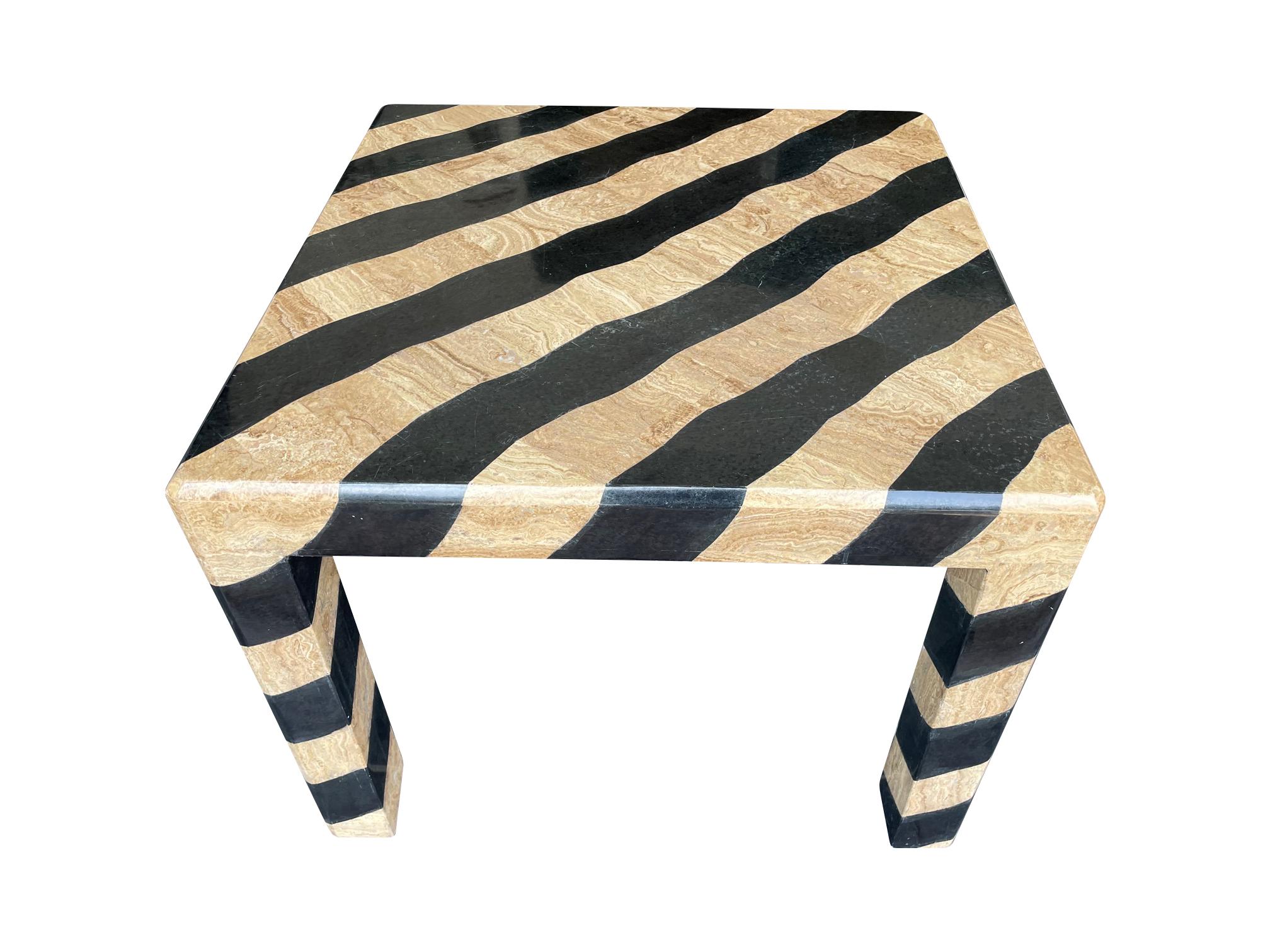 Late 20th Century Maitland Smith Coffee Table with Tessellated Marble Zebra Pattern Finish