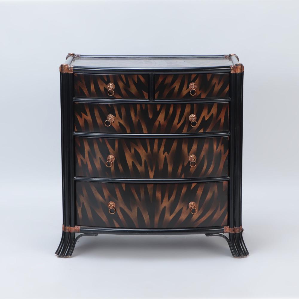 A  Maitland Smith ebonized five drawer bow front commode. 2