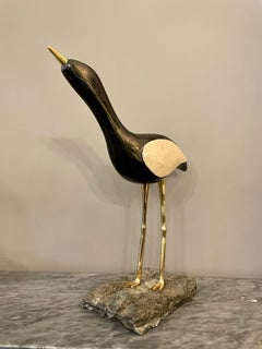 Maitland Smith Marble and Brass Bird Sculpture