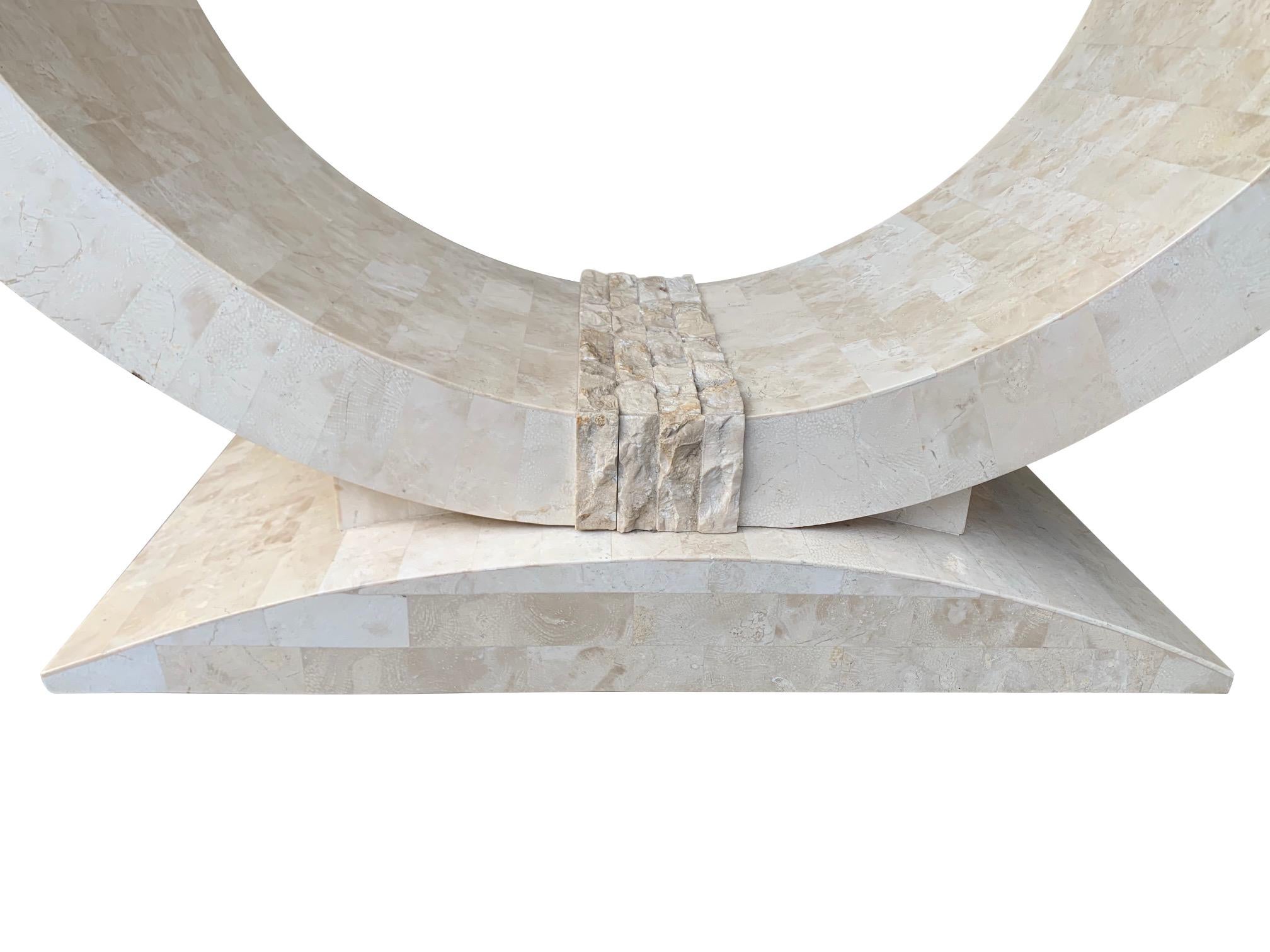 Maitland Smith Tessellated Marble Console Table with Bevelled Glass Top 5