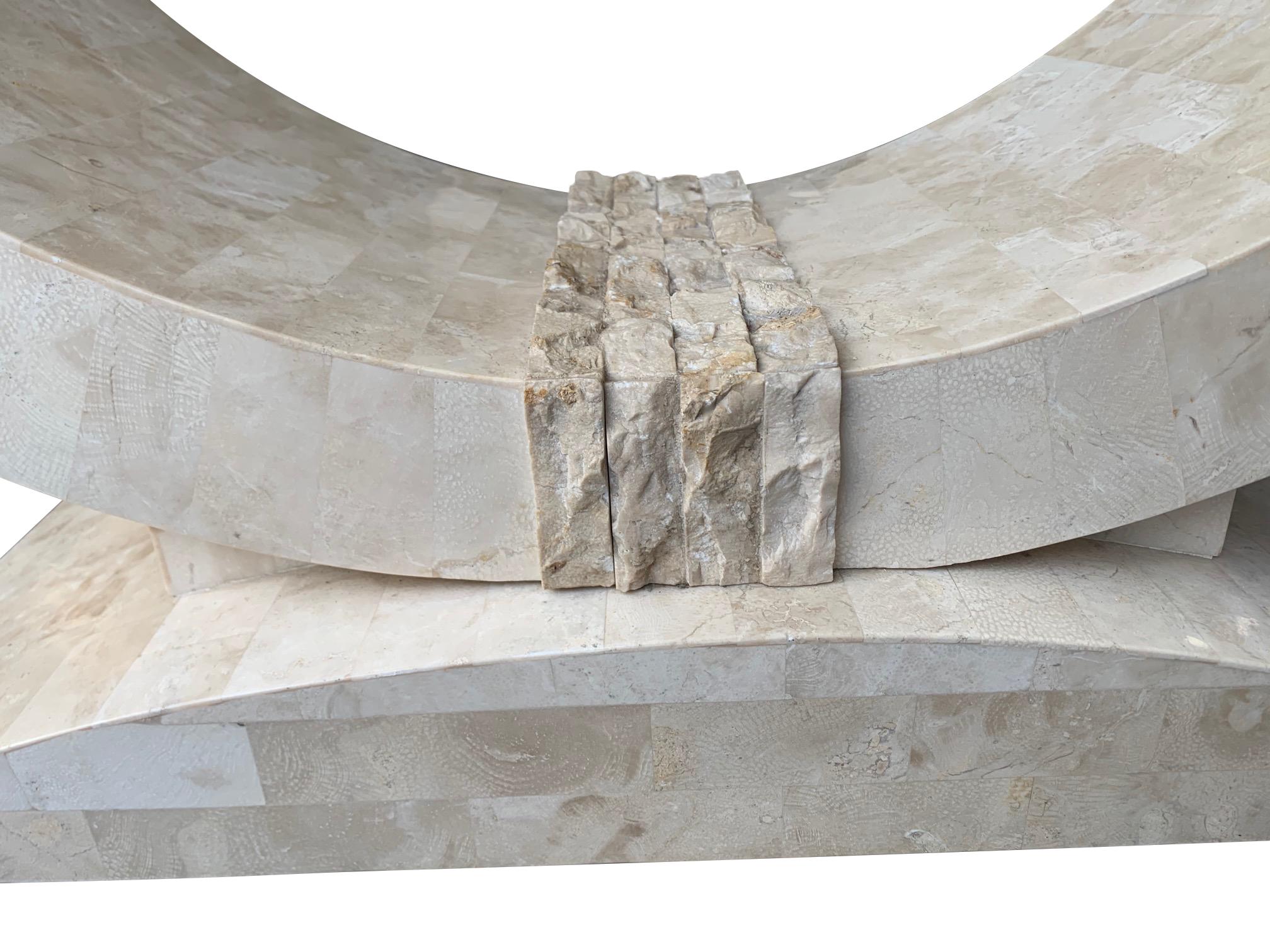 Maitland Smith Tessellated Marble Console Table with Bevelled Glass Top For Sale 7