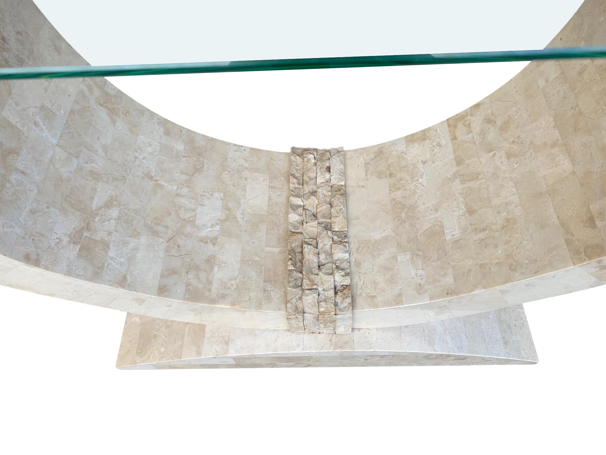 Mid-Century Modern Maitland Smith Tessellated Marble Console Table with Bevelled Glass Top