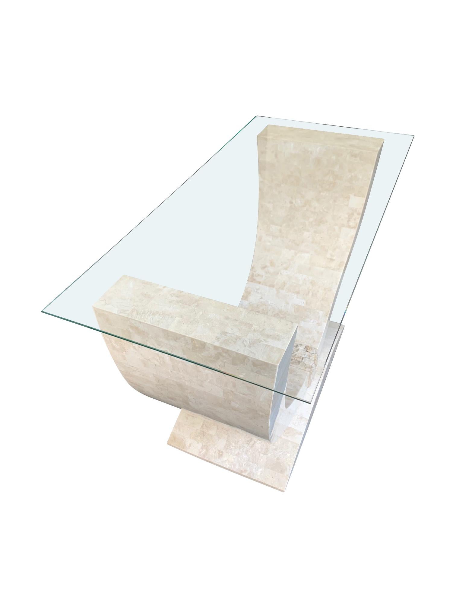 Maitland Smith Tessellated Marble Console Table with Bevelled Glass Top For Sale 1