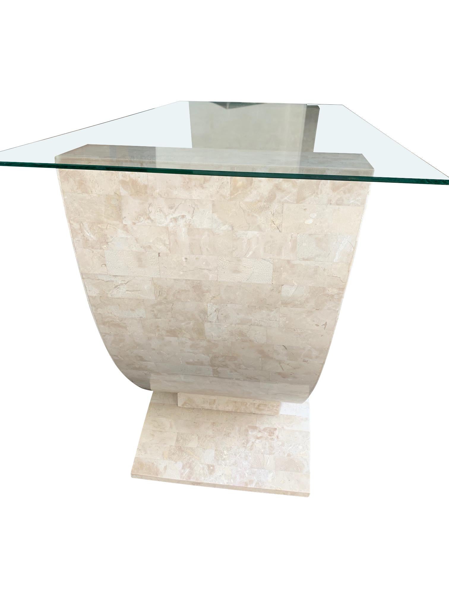 Maitland Smith Tessellated Marble Console Table with Bevelled Glass Top For Sale 2